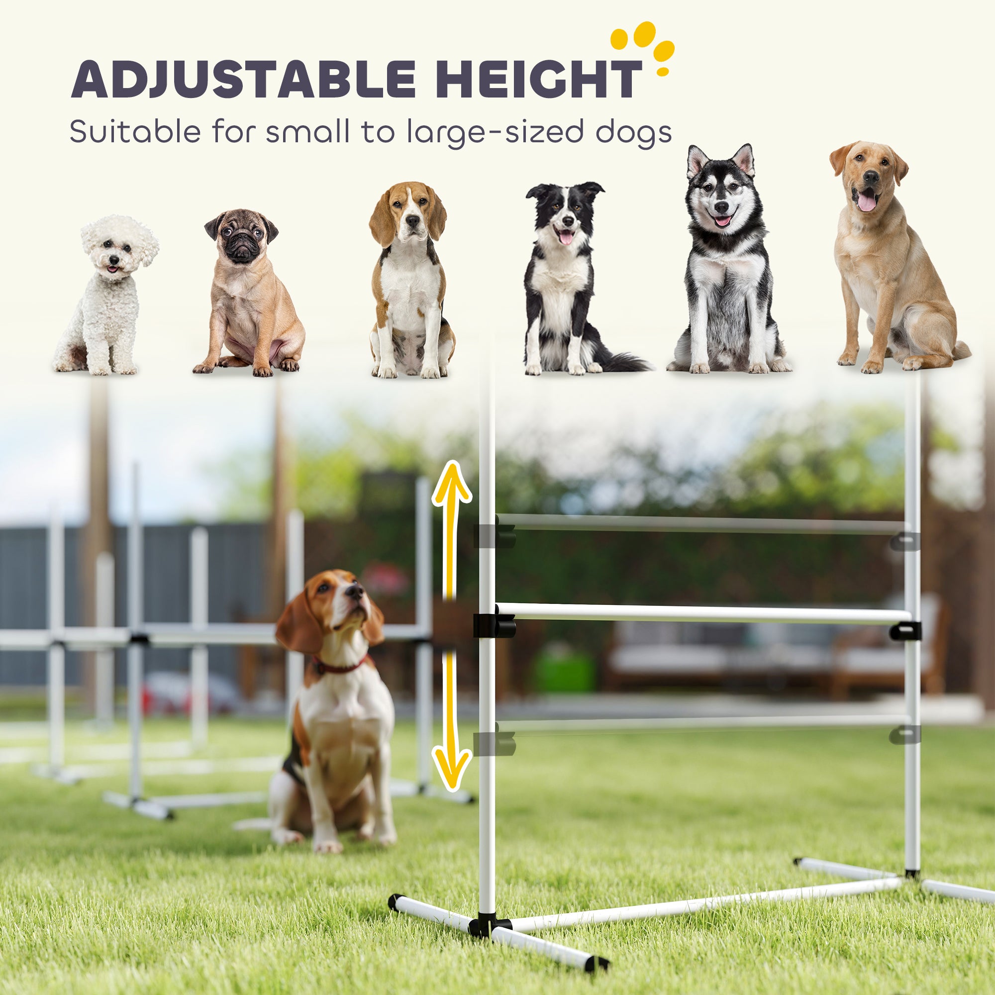 Ensemble de 6 équipements d’entraînement à l’agilité pour chien, barre de saut réglable, kit d’exercice pour animal de compagnie avec sac de transport (blanc)