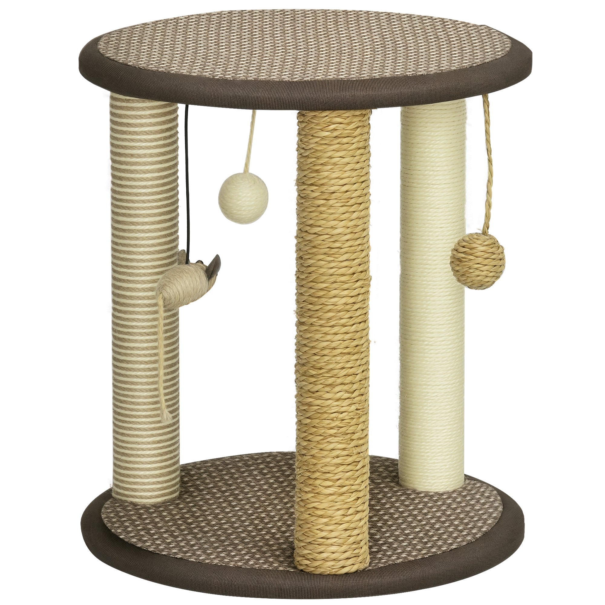 17" Cat Tree, Kitty Activity Centre with Hanging Toys, Cat Tower with Jute, Sisal, Seagrass Scratching Post, Brown