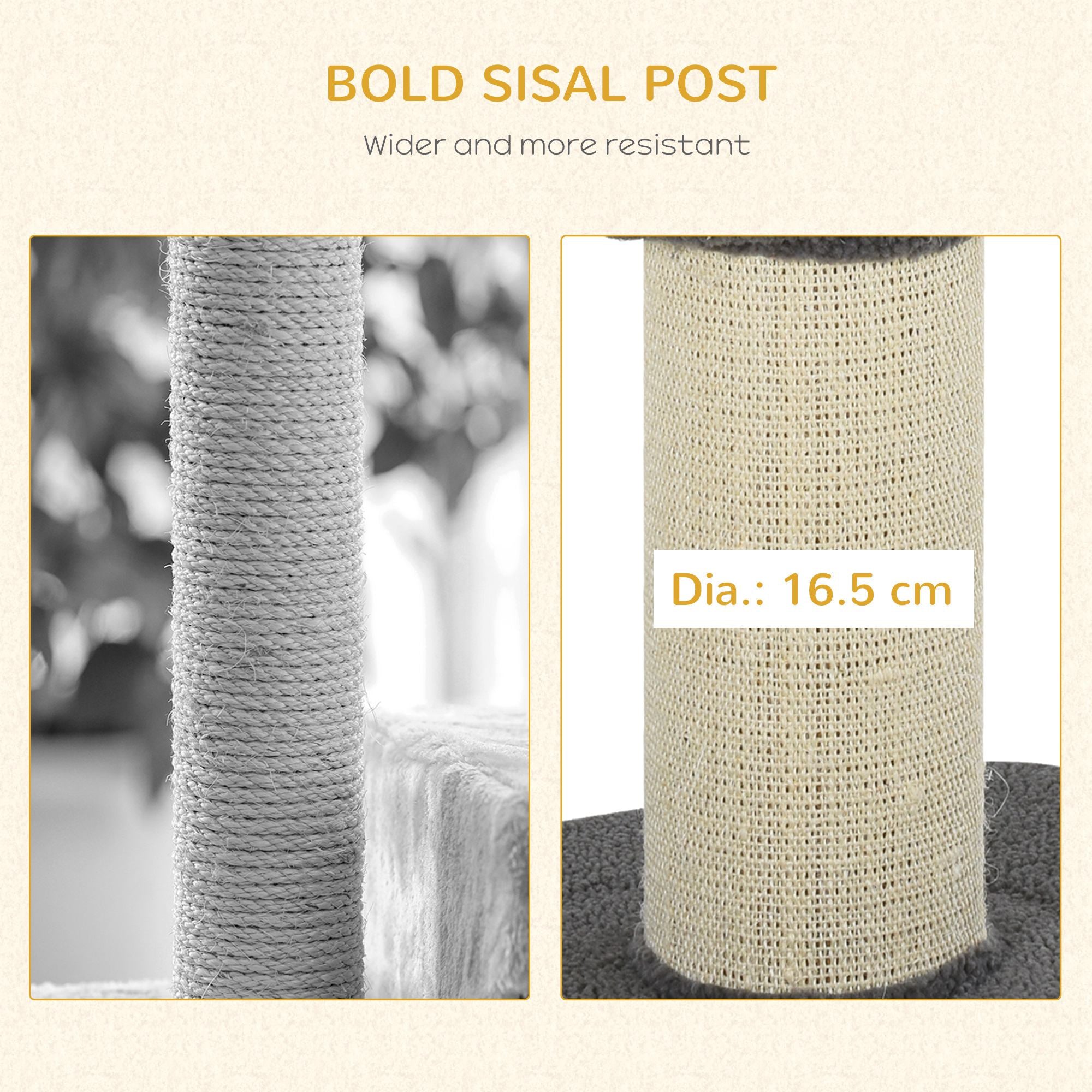 Cat Tree Kitty Tower with Sisal Mat Scratching Post, Cat Bed, Cushion, Perch, 18" x 18" x 36", Grey