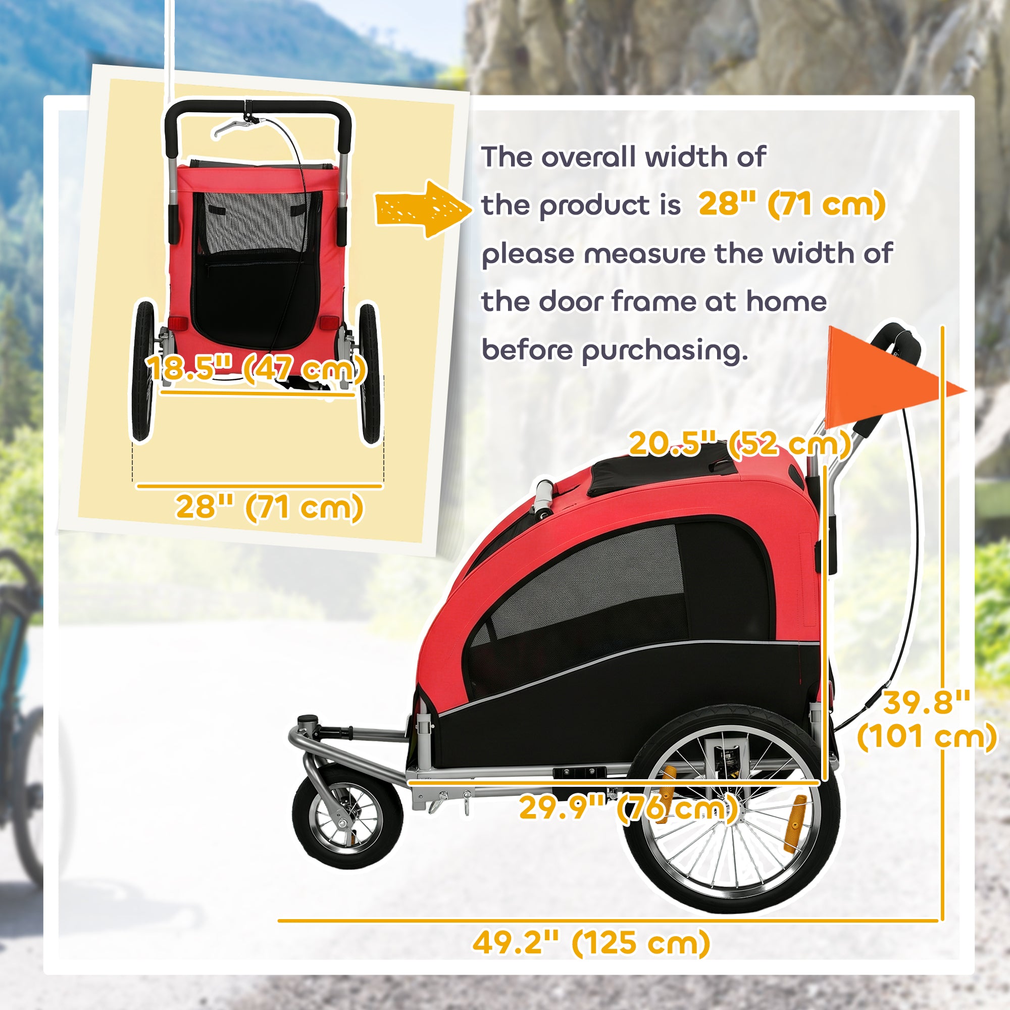 Remorque vélo pour chien Aosom 2-en-1, poussette pliable pour animal, remorque vélo pour chien avec suspension, attache vélo universelle, rouge