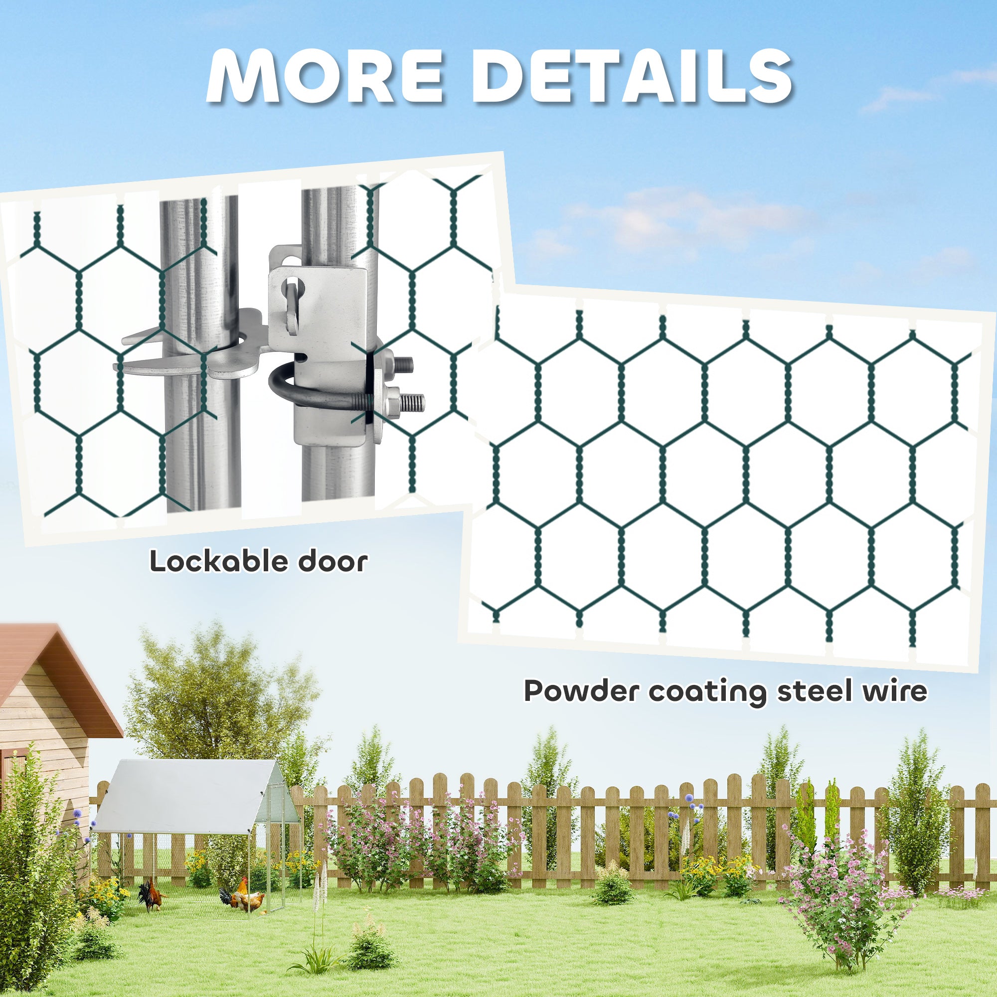 Metal Chicken Coop with Water- and UV-Protection Cover for Backyard Hen, Duck, Rabbit, 6.6' x 6.6' x 6.6'
