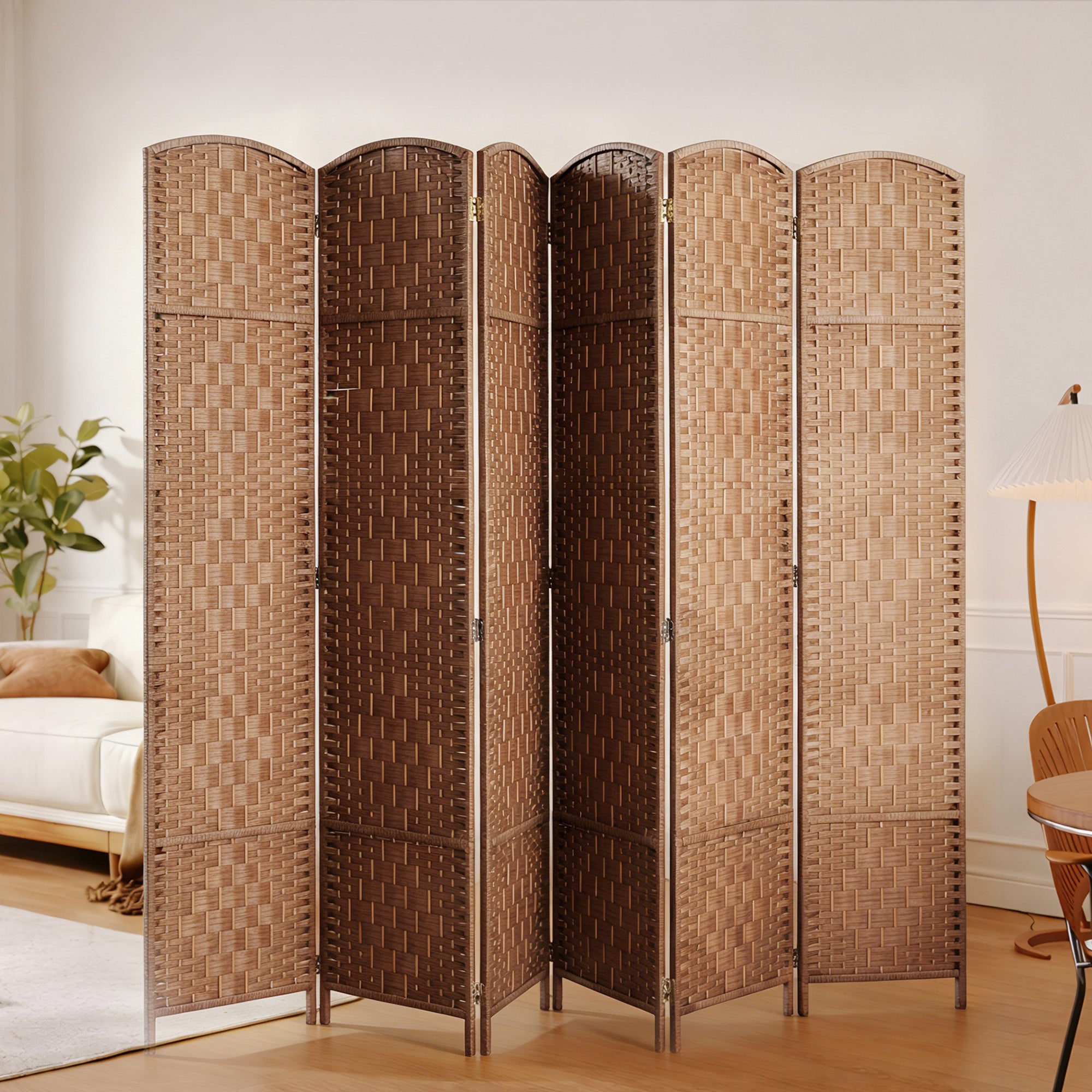 Séparateur de pièce pliant de 6 pieds, cloison murale à 6 panneaux avec cadre en bois pour chambre et bureau à domicile, finition naturelle