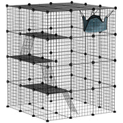 4 Tier DIY Cat Cage Indoor, Catio for 1-3 Cats with Hammock, 5 Doors, 3 Ramps, 3 Jumping Platforms, for 1-3 Cats, Black