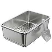 Stainless Steel Litter Box, XL Sifting Cat Litter Box for Medium and Large Cat, Non-Sticky, Odour Free, Easy Clean