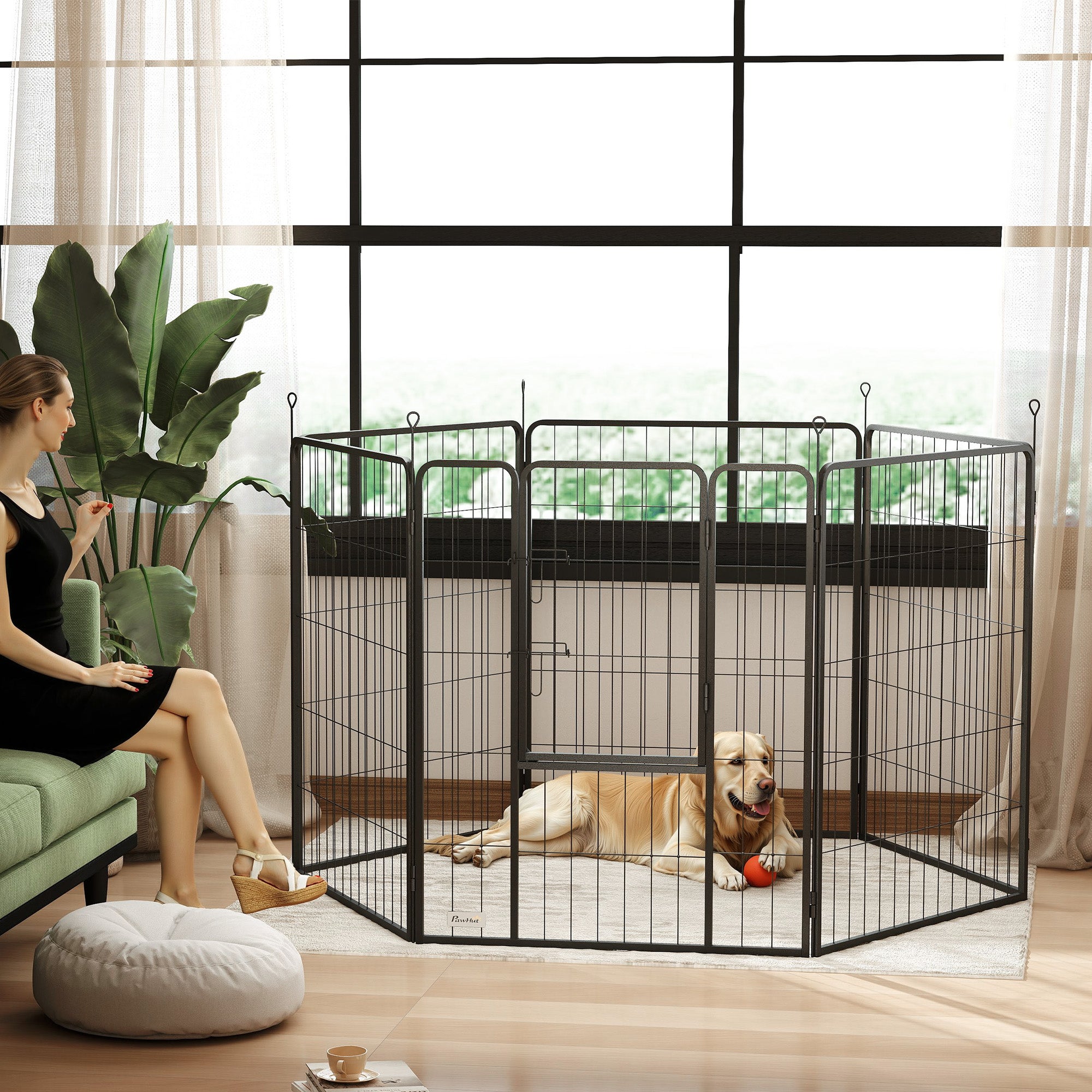 Heavy Duty Dog Playpen with Latch Door 2 Shape Indoor Playpen Dog for Large Dogs, 6 Panels, 39"H