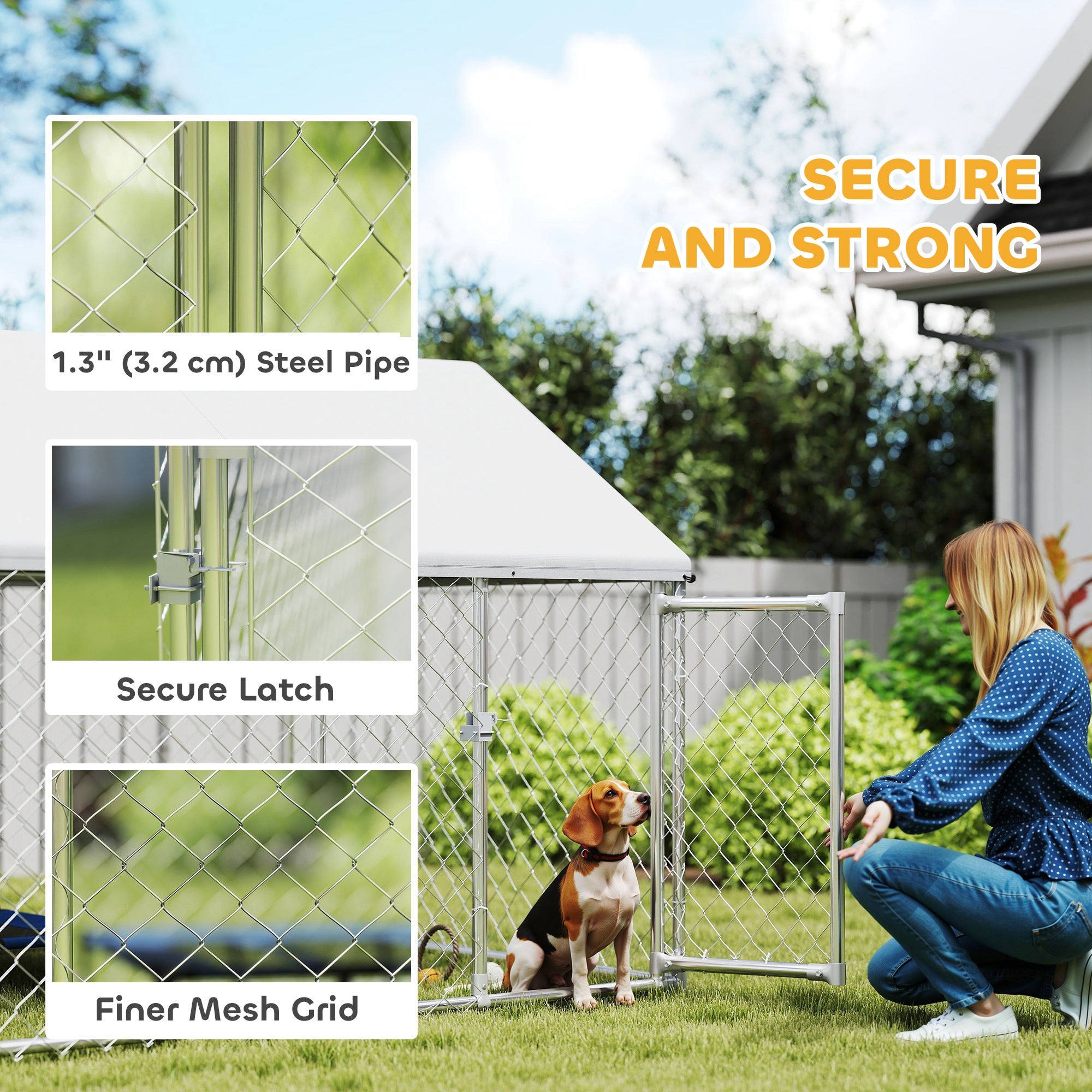 Chenil extérieur pour chiens avec housse imperméable et anti-UV, cadre à raccordement rapide, serrure sécurisée pour petits et moyens chiens