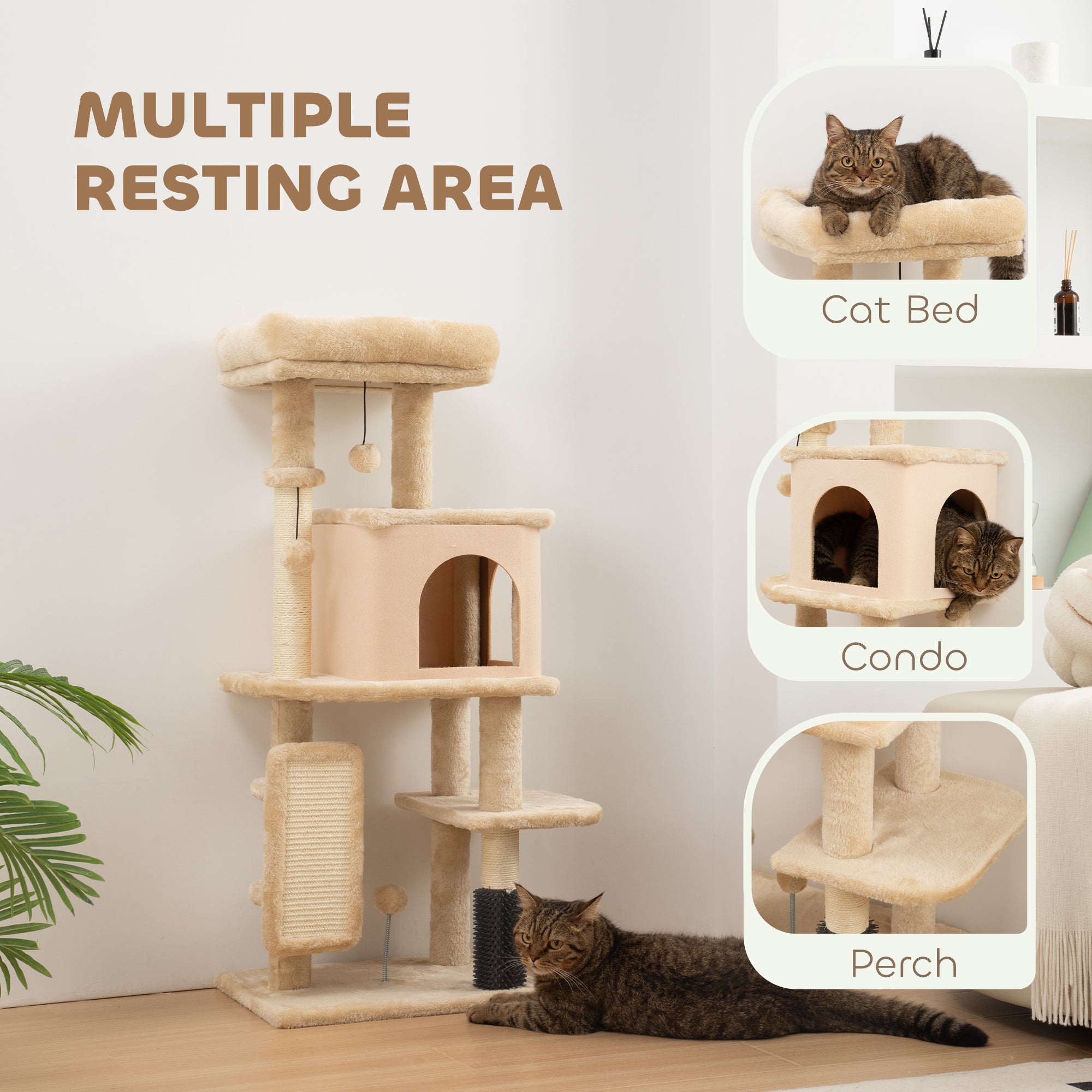 41 Inch Cat Tree with Scratching Posts, Cat Bed, Condo, Grooming Brush, Jumping Platforms, Toy Balls, Anti-tip Kit
