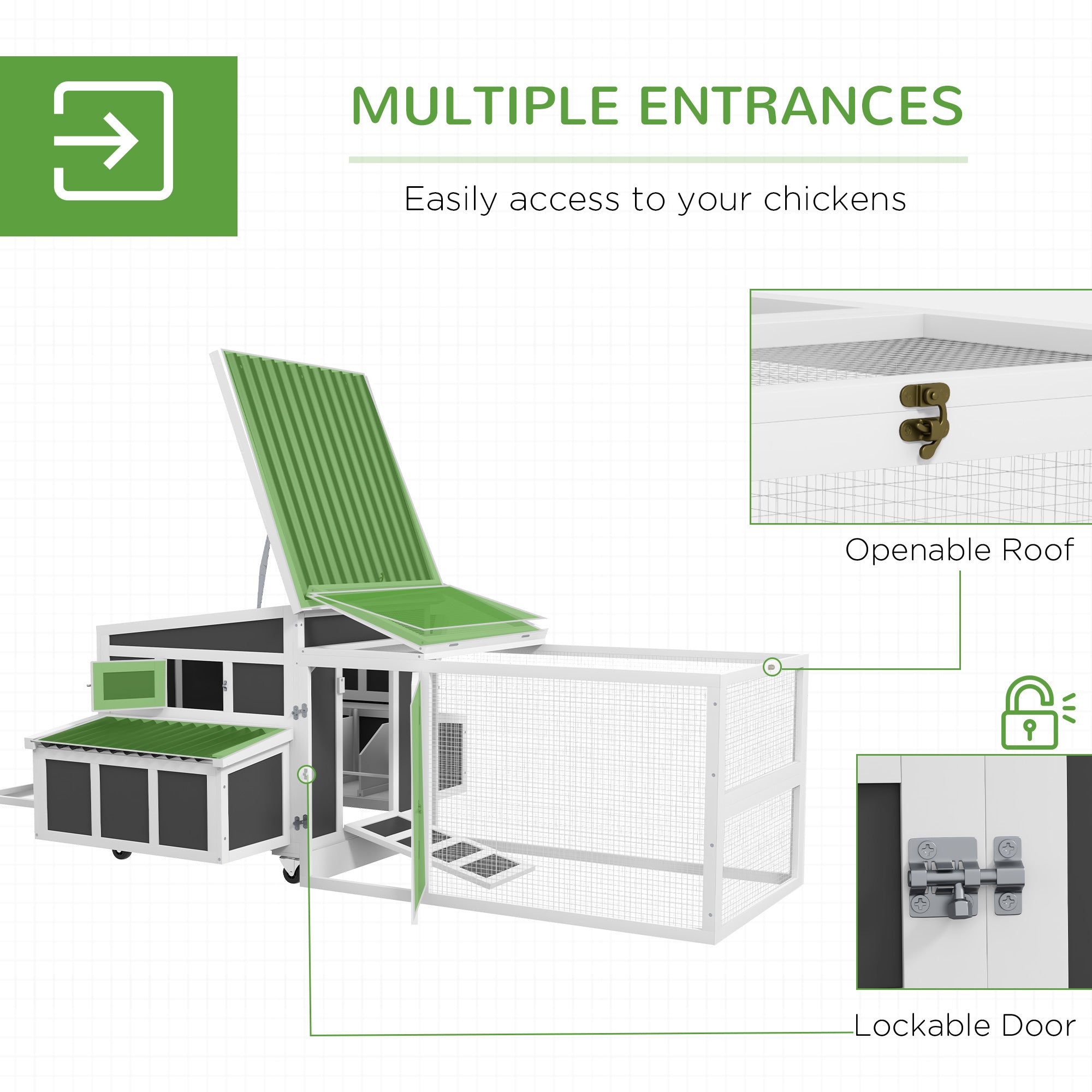 Wooden Chicken Coop, Rabbit Hutch with Large Run, Outdoor Poultry Cage with Nesting Box, Tray, Windows, Dark Grey