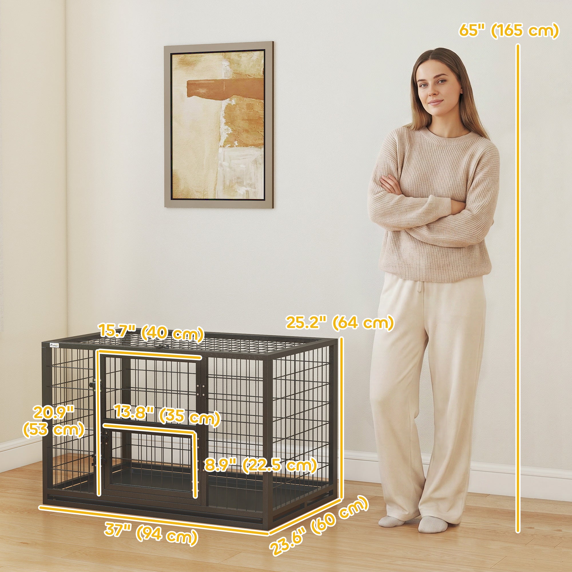 37 Inch Heavy Duty Dog Crate, Large Metal Dog Kennel with Removable Tray, 3 Doors and Secure Lock