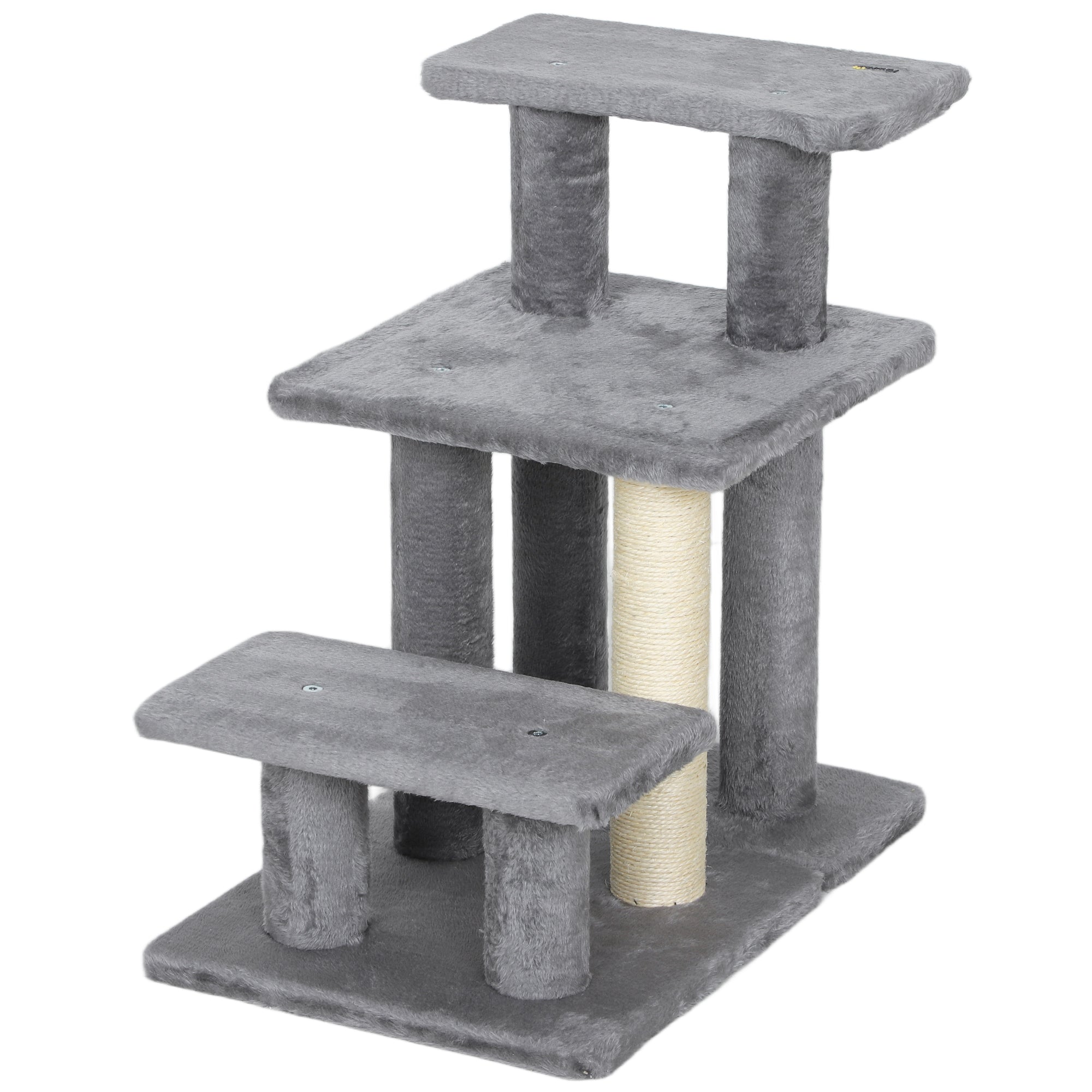 Cat Stairs with Sisal Scratching Post for High Bed Couch, Adjustable 3-Tier Pet Stairs, Grey