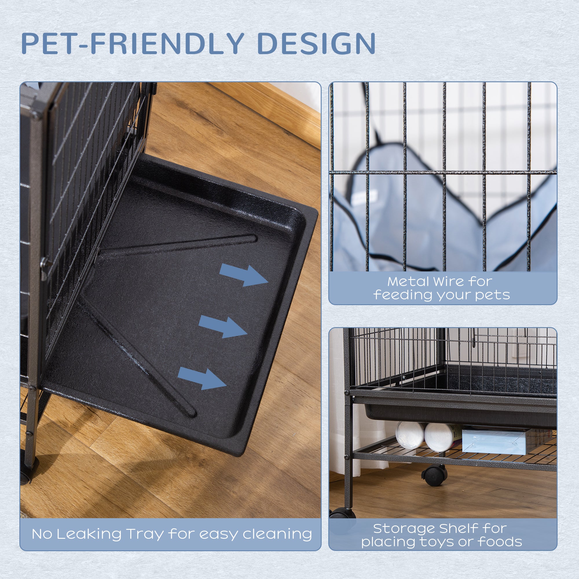 Small Animal Cage with Hammock, 3-Tier Ferret Cage Removable Tray