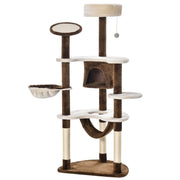 Arbre à griffer pour chat de 60", condo avec couchage, poteau, maison, meubles et jouets pour animaux – marron et beige