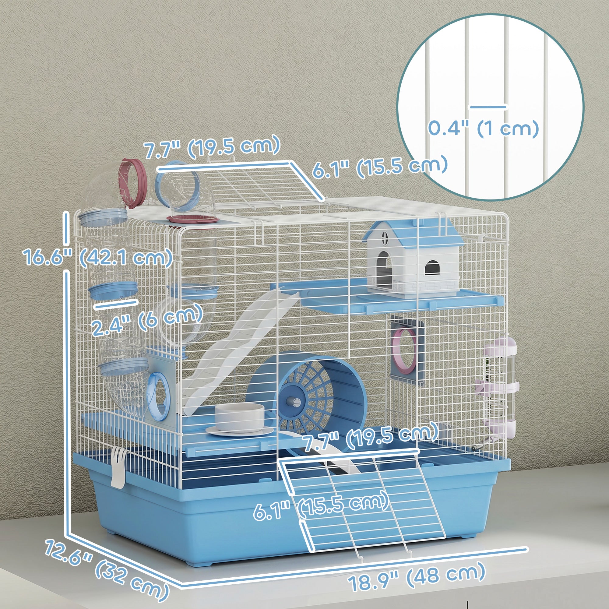 Hamster Cage, 3-Tier Small Animal Cage with Excerise Wheel, Food Bowl, Water Bottle, House, Tunnels, Ramps