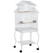Grande cage à oiseaux roulante en acier de 53.9'', avec maison pour oiseaux, support roulant détachable, étagère de rangement, perchoir en bois, récipient à nourriture, blanche