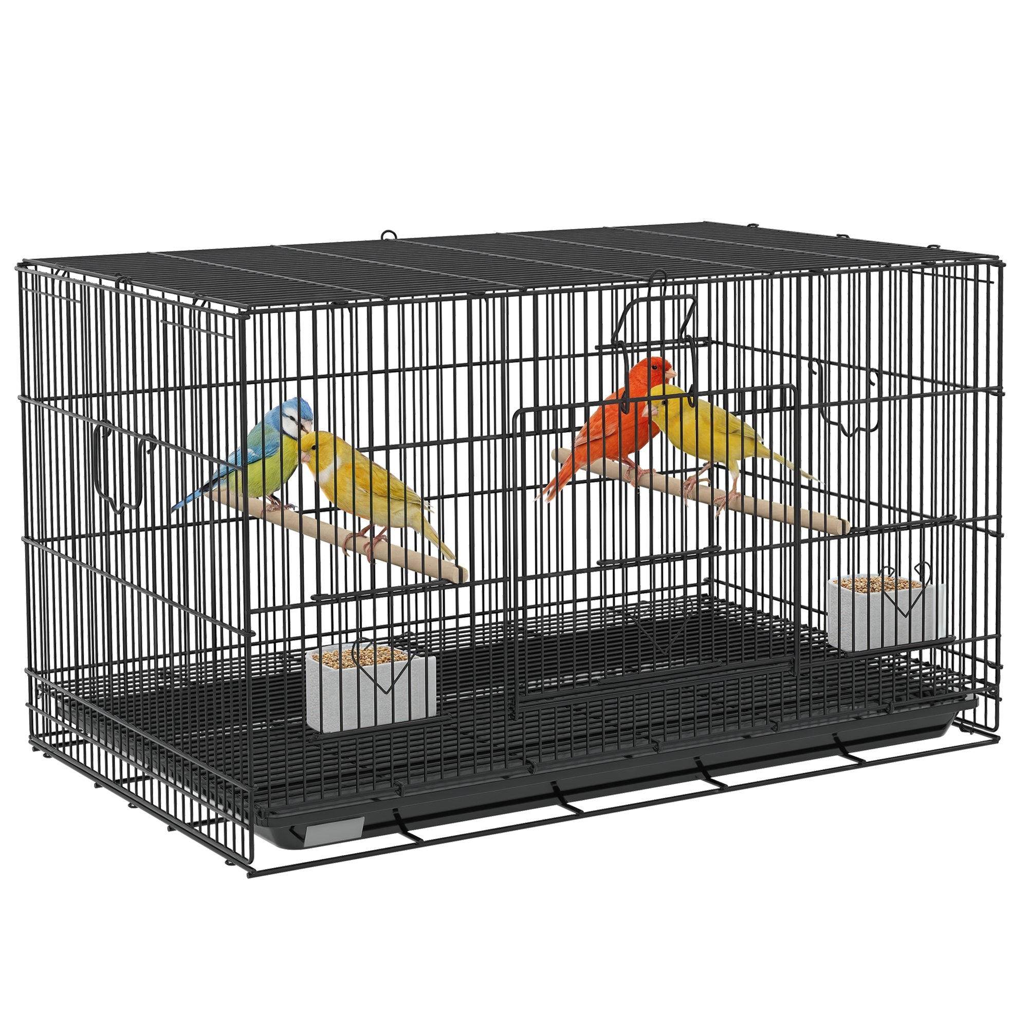 Birdcage for Canaries, Lovebirds Finches, Budgie Cage with Removable Tray, Bottom Mesh Panel, Wooden Perches, Food Containers, 30"L x 18"W x 18"H, Black