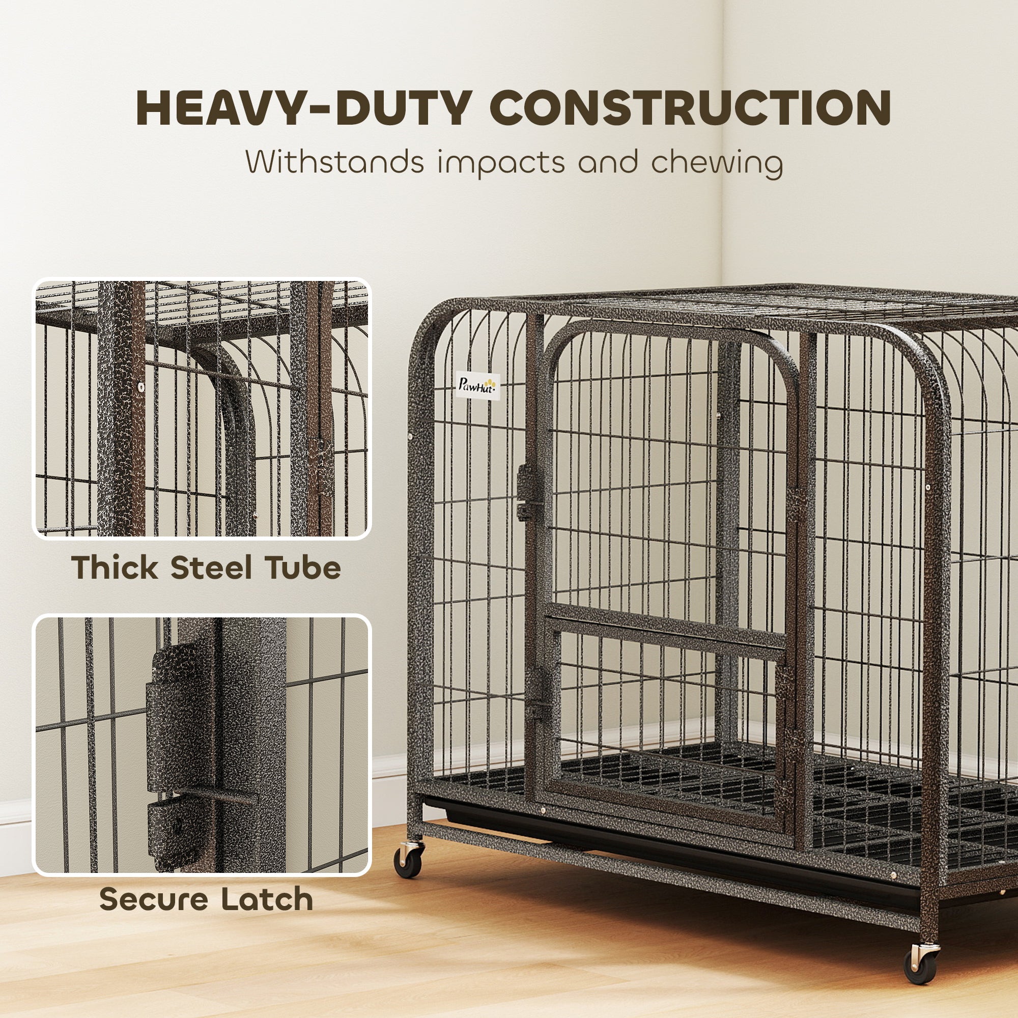 37 Inch Heavy Duty Dog Crate, Large Metal Dog Cage with Lockable Wheels and Removable Tray