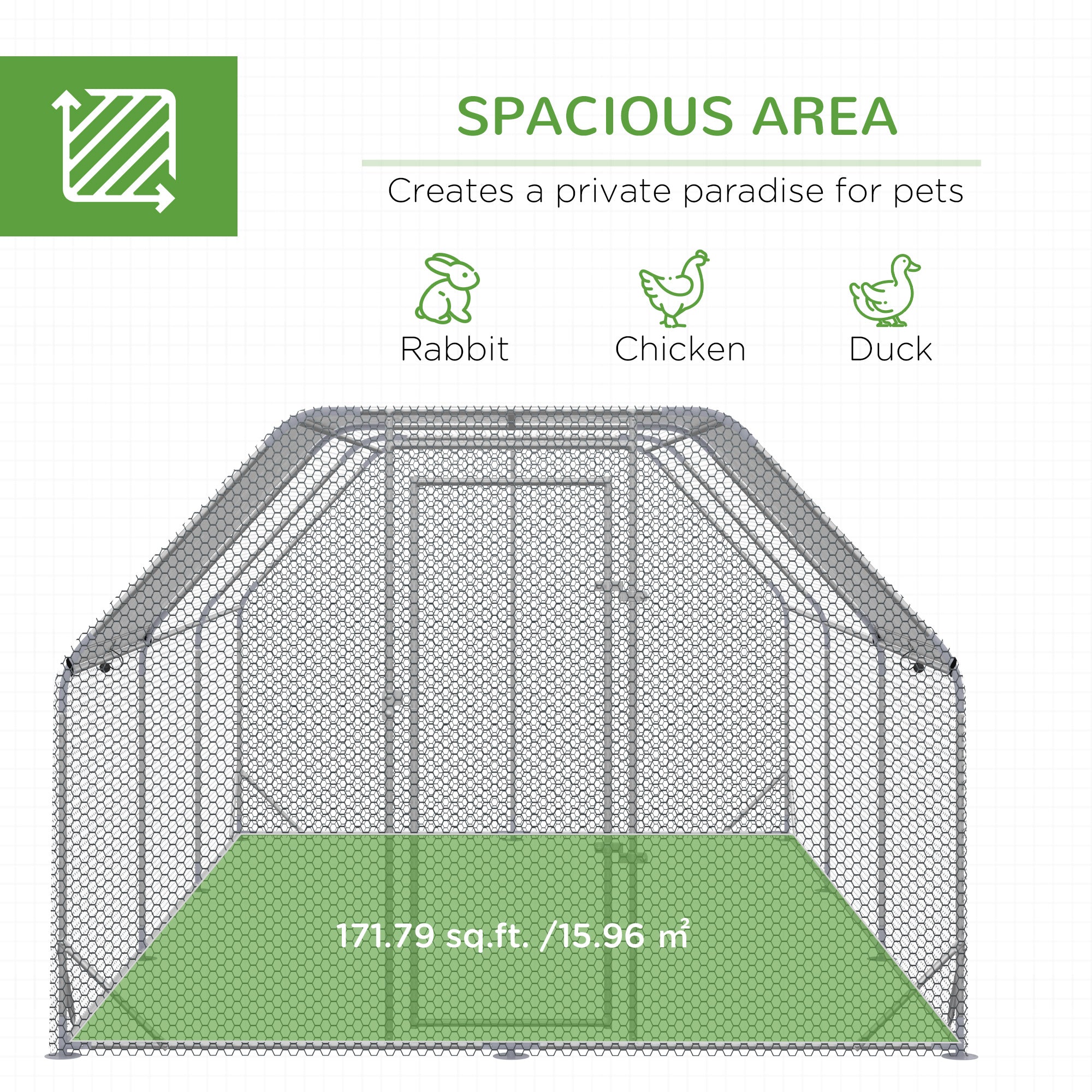Chicken Run Outdoor, Galvanized Large Metal Chicken Coop Cage, Walk-in Enclosure Poultry Hen Run House Playpen Rabbit Hutch with Flat Roof, Cover, 9.2'x18.7'x6.5', Silver