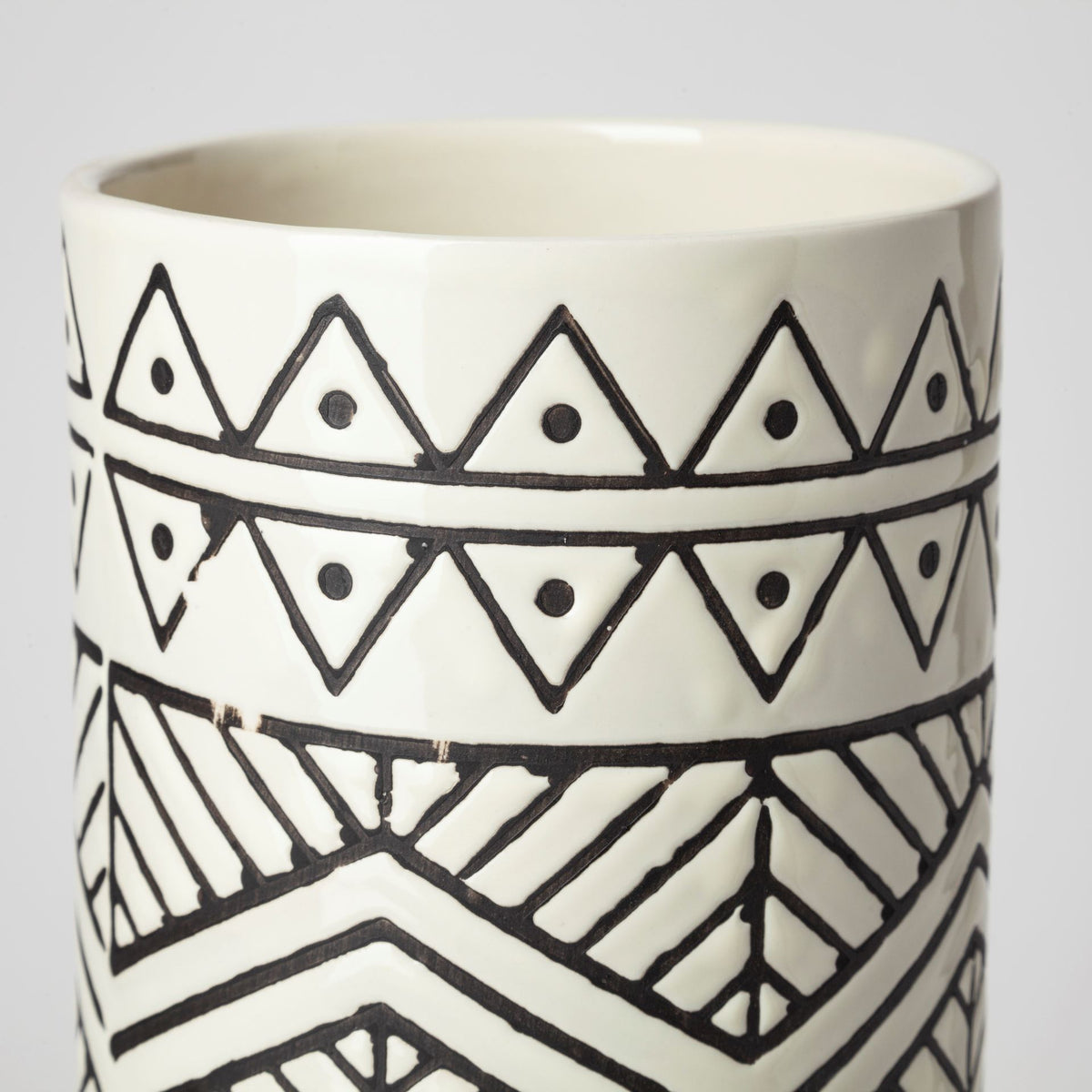 Uhura I Small Cream Black Patterned Cylindrical Vase-Vase-DECOROLALA