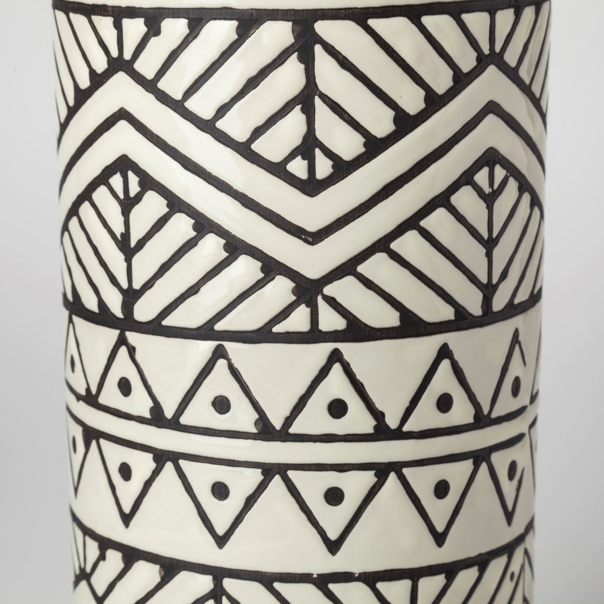 Uhura I Small Cream Black Patterned Cylindrical Vase-Vase-DECOROLALA