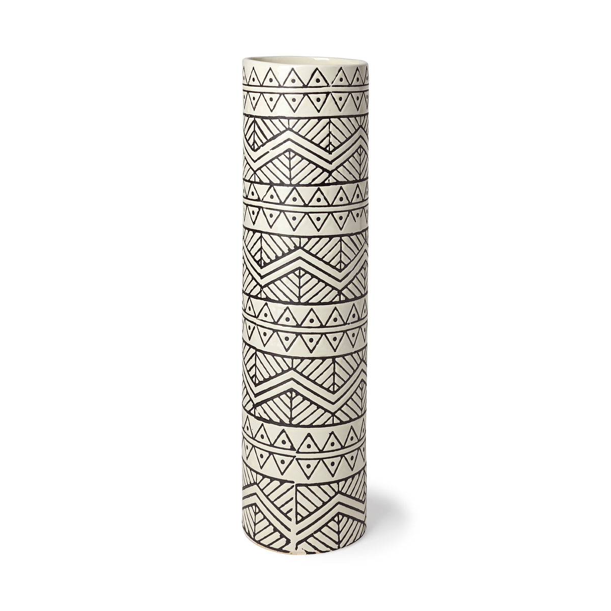 Uhura II Large Cream Black Patterned Cylindrical Ceramic Vase-Vase-DECOROLALA