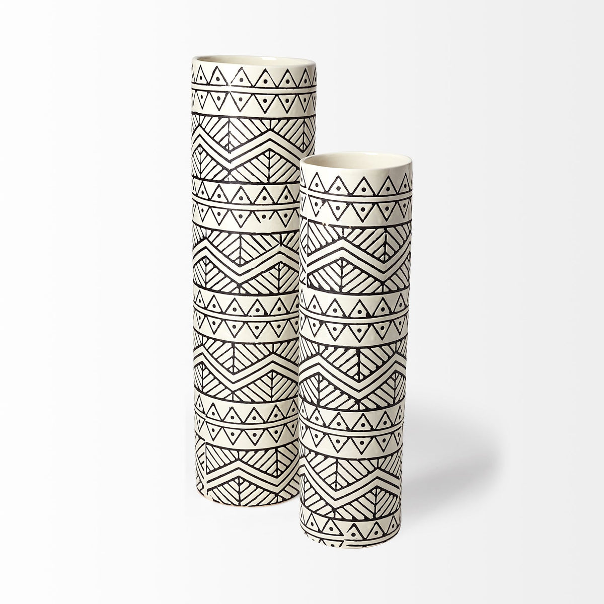 Uhura II Large Cream Black Patterned Cylindrical Ceramic Vase-Vase-DECOROLALA