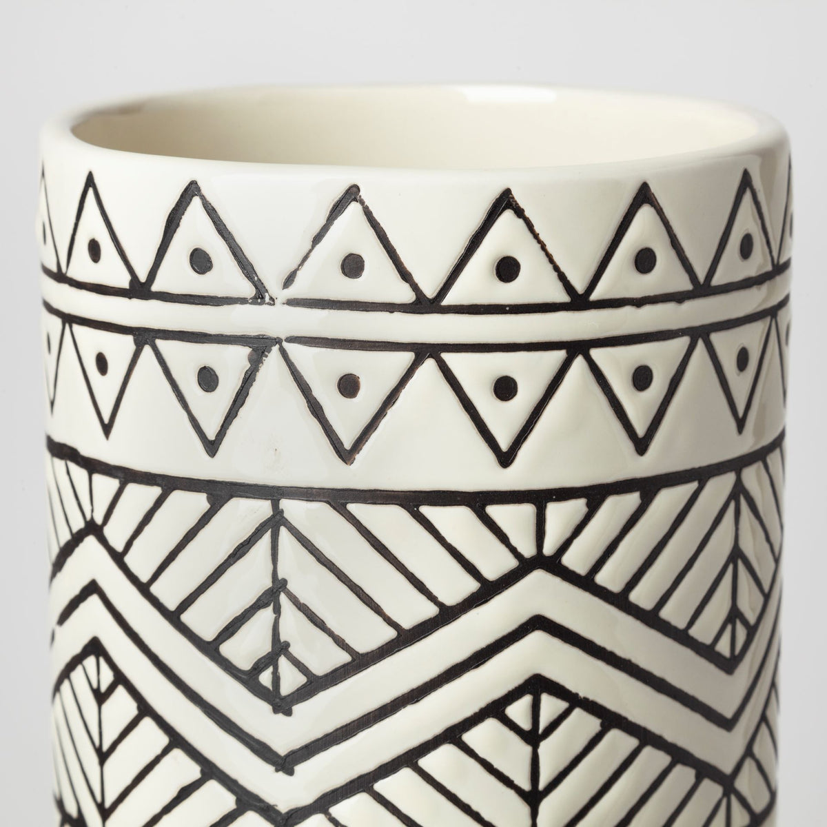 Uhura II Large Cream Black Patterned Cylindrical Ceramic Vase-Vase-DECOROLALA
