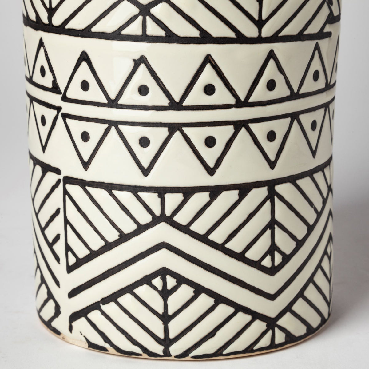 Uhura II Large Cream Black Patterned Cylindrical Ceramic Vase-Vase-DECOROLALA