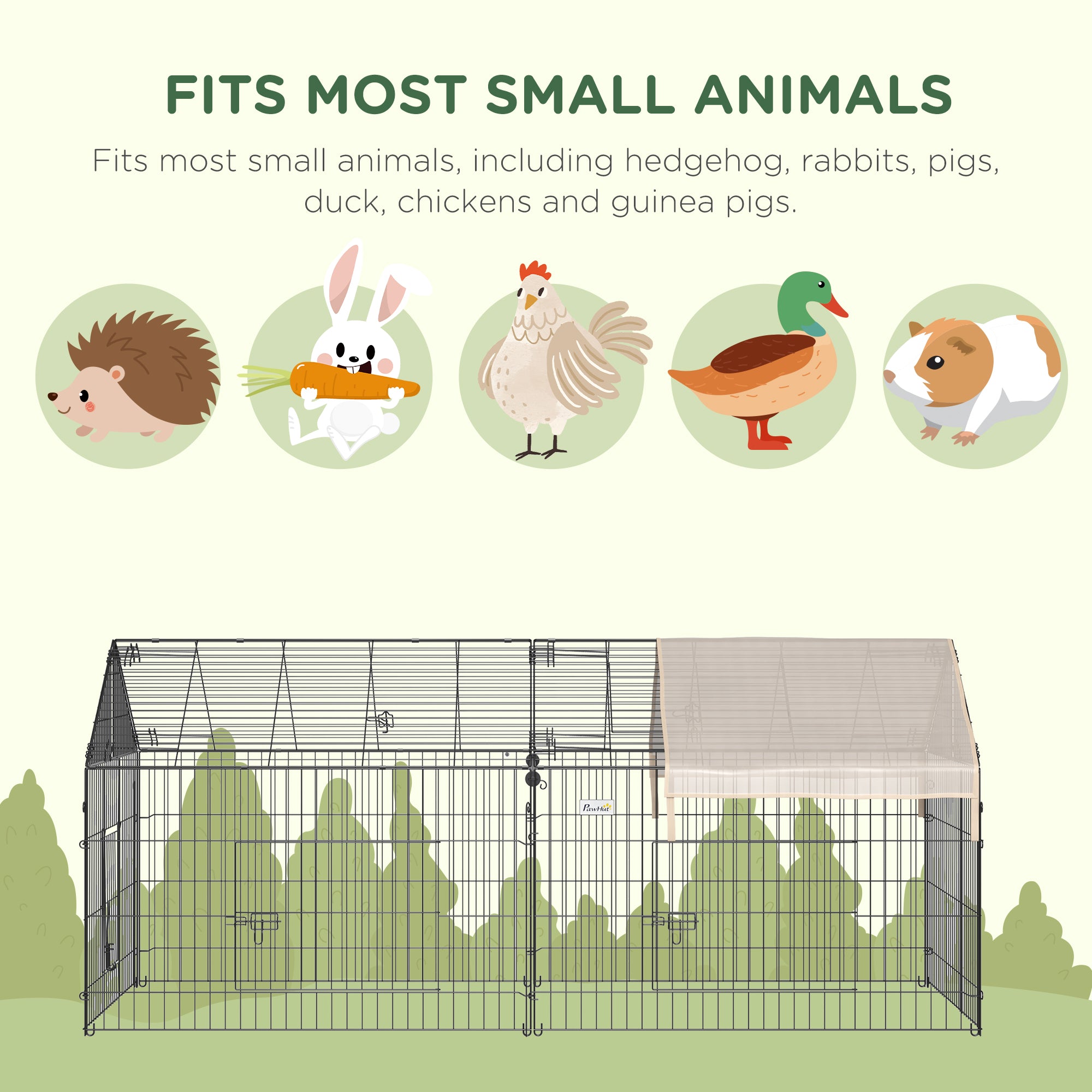 Pet Playpen with Roof, Metal Guinea Pig Cage, Rabbit Pen, Chicken Coop Run, Catio Cat Enclosure with Cover, Doors, Indoor Outdoor for Small Animals, 87" x 41" x 41", Cream
