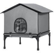 Outdoor Cat House, Waterproof Insulated Cat Kennel with Elevated Base, Foldable Feral Kitty Shelter for Kittens, Grey