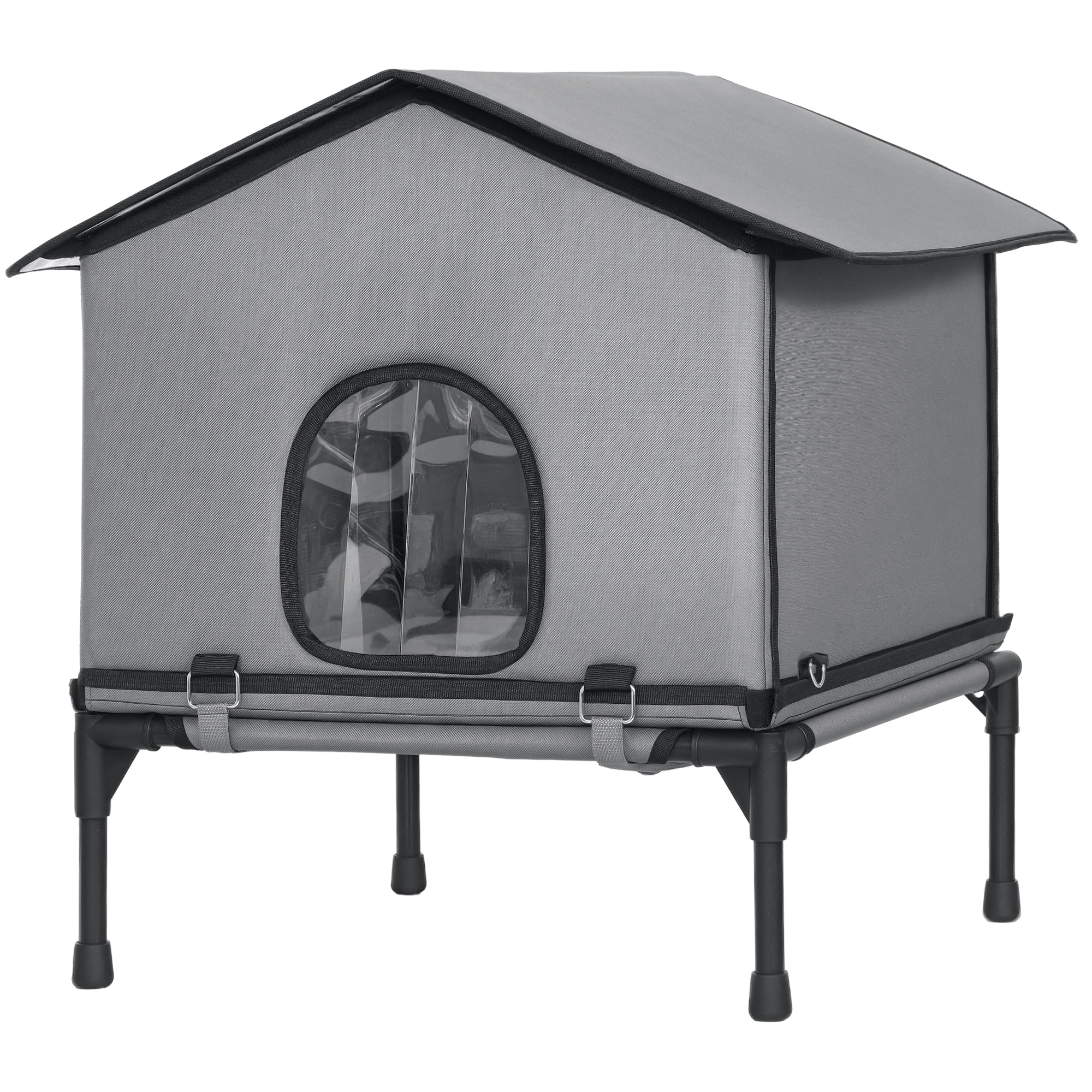 Outdoor Cat House, Waterproof Insulated Cat Kennel with Elevated Base, Foldable Feral Kitty Shelter for Kittens, Grey