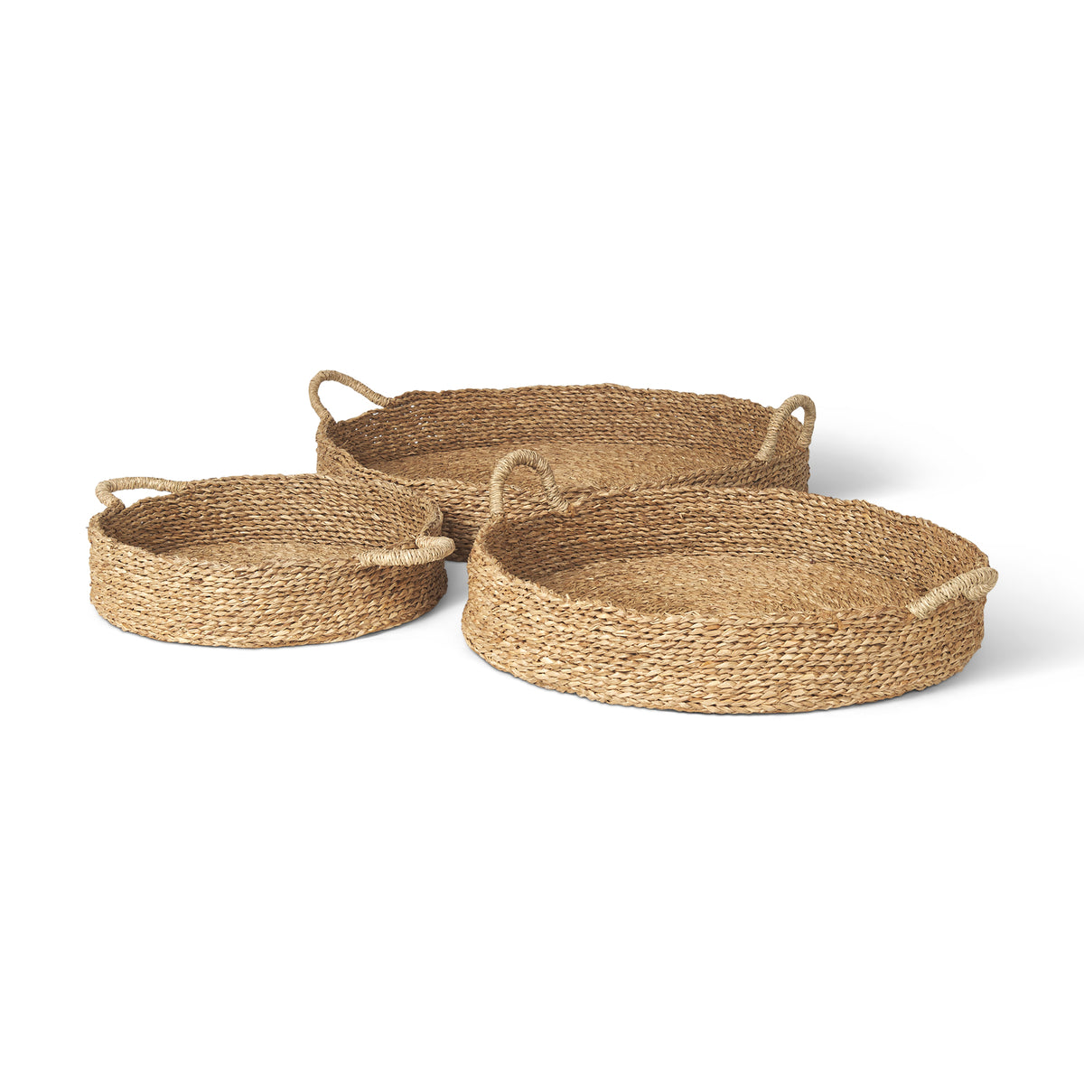 Ulana Set of 3 Round Nesting Seagrass Trays w/ Loop Handles-Trays-DECOROLALA