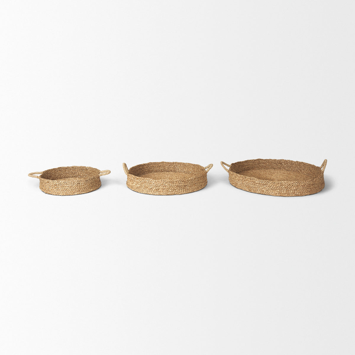 Ulana Set of 3 Round Nesting Seagrass Trays w/ Loop Handles-Trays-DECOROLALA
