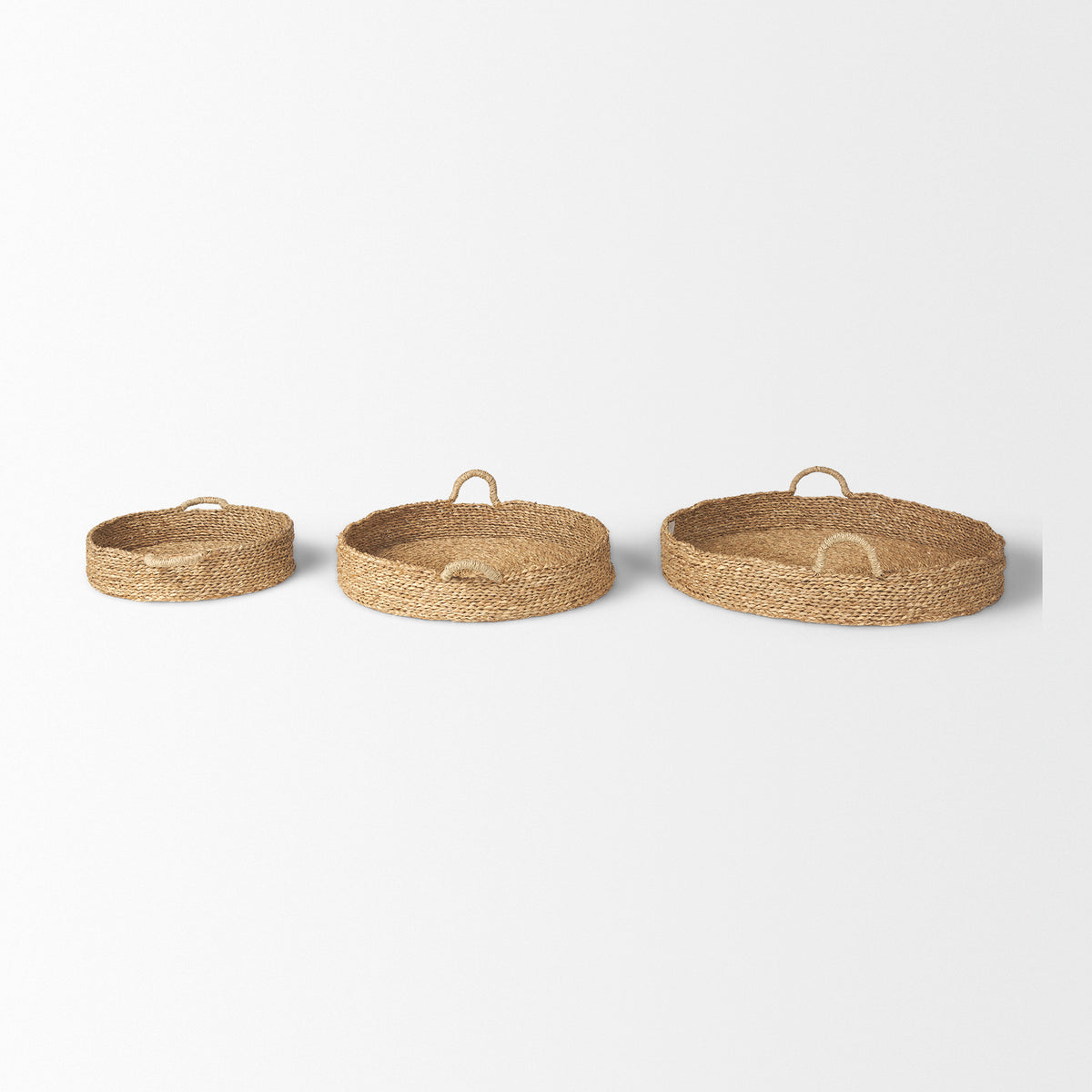 Ulana Set of 3 Round Nesting Seagrass Trays w/ Loop Handles-Trays-DECOROLALA