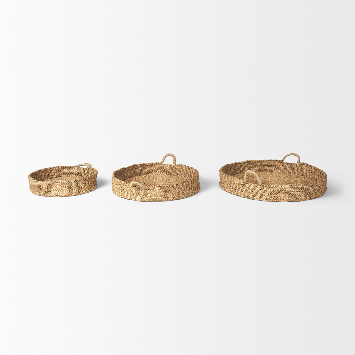 Ulana Set of 3 Round Nesting Seagrass Trays w/ Loop Handles-Trays-DECOROLALA