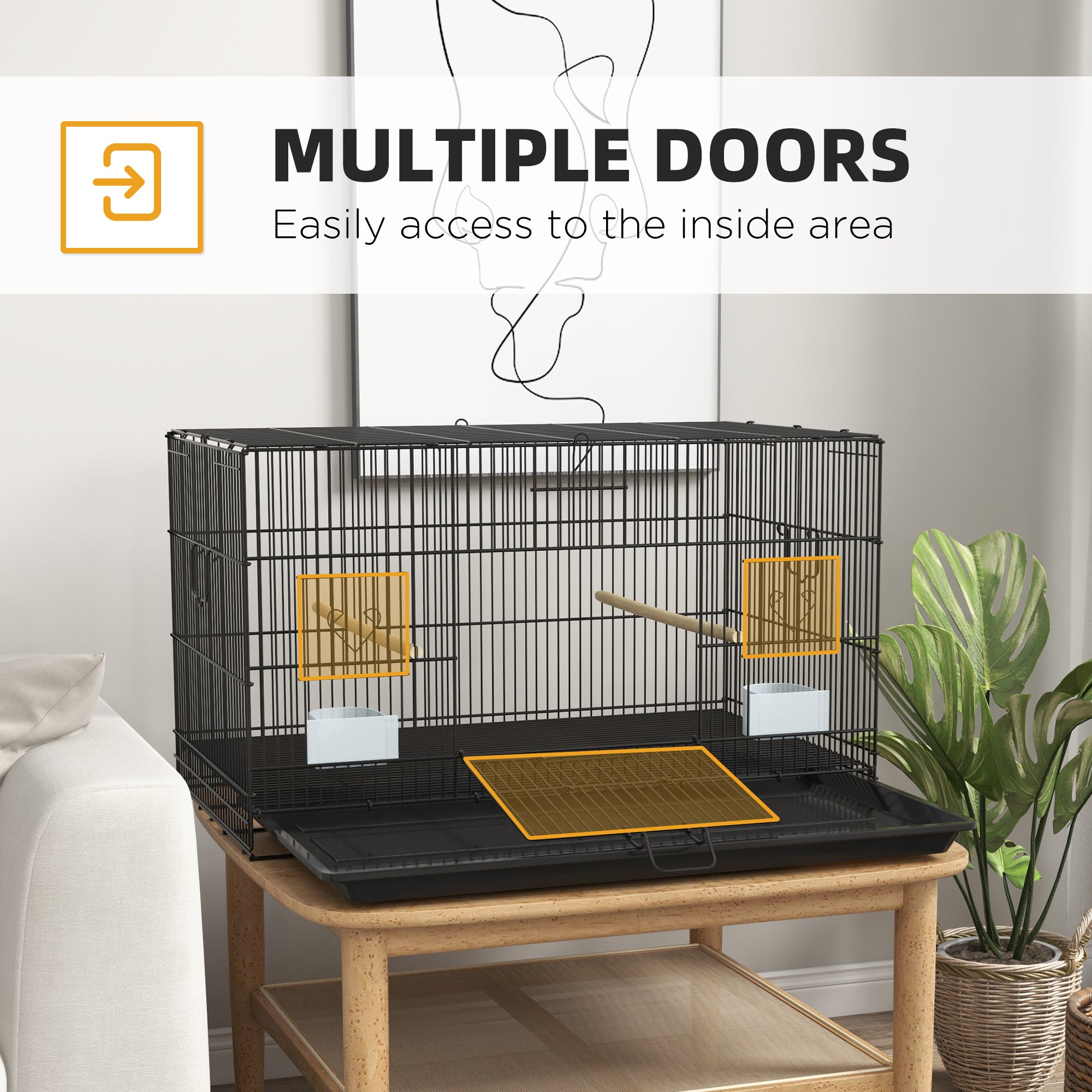 Birdcage for Canaries, Lovebirds Finches, Budgie Cage with Removable Tray, Bottom Mesh Panel, Wooden Perches, Food Containers, 30"L x 18"W x 18"H, Black