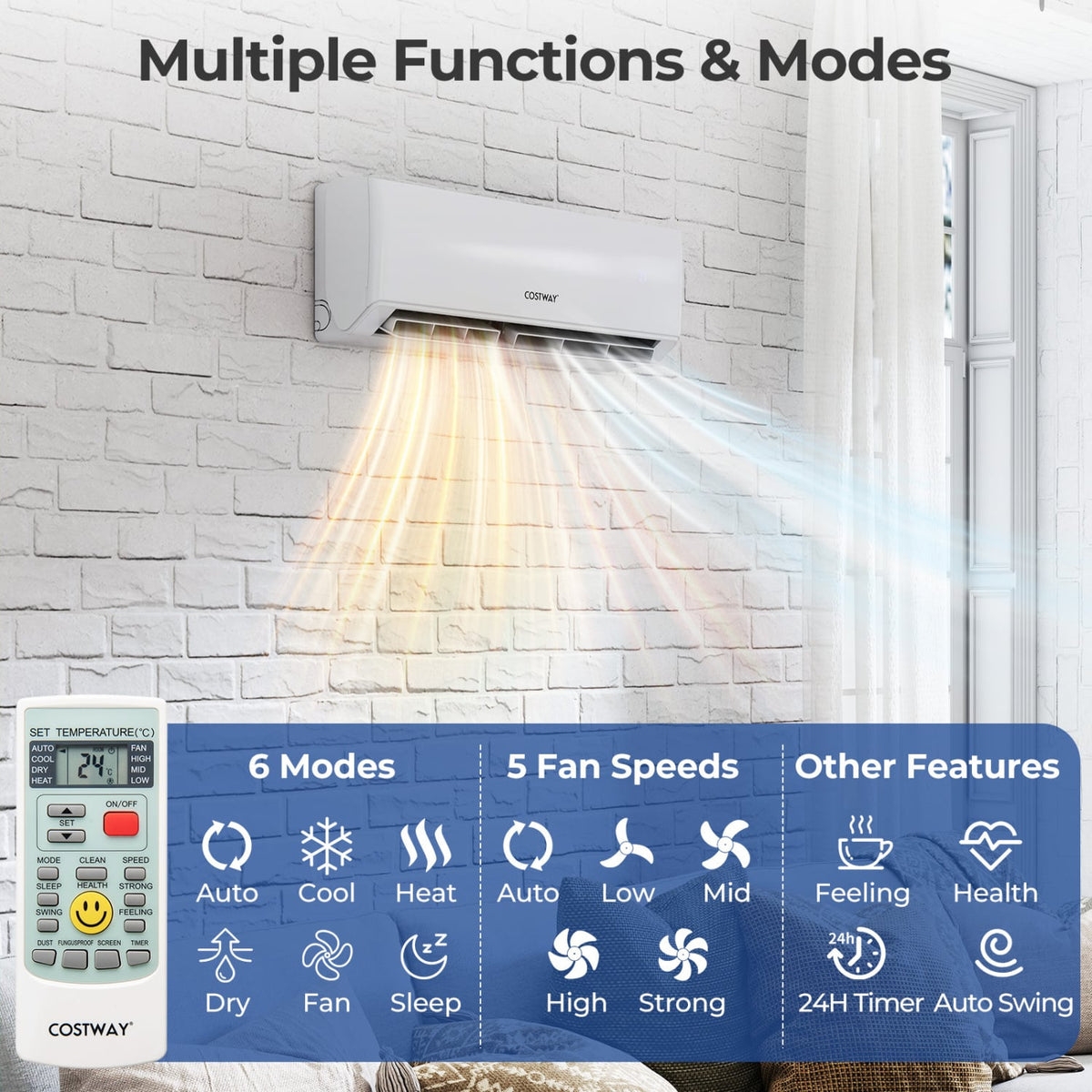 UltrEco Series 24000 BTU 2 Zone 23 SEER2 Mini Split Air Conditioner Wifi Enabled with Heat Pump-9K + 18K-Multi-Zone Mini Split Air Conditioners-DECOROLALA
