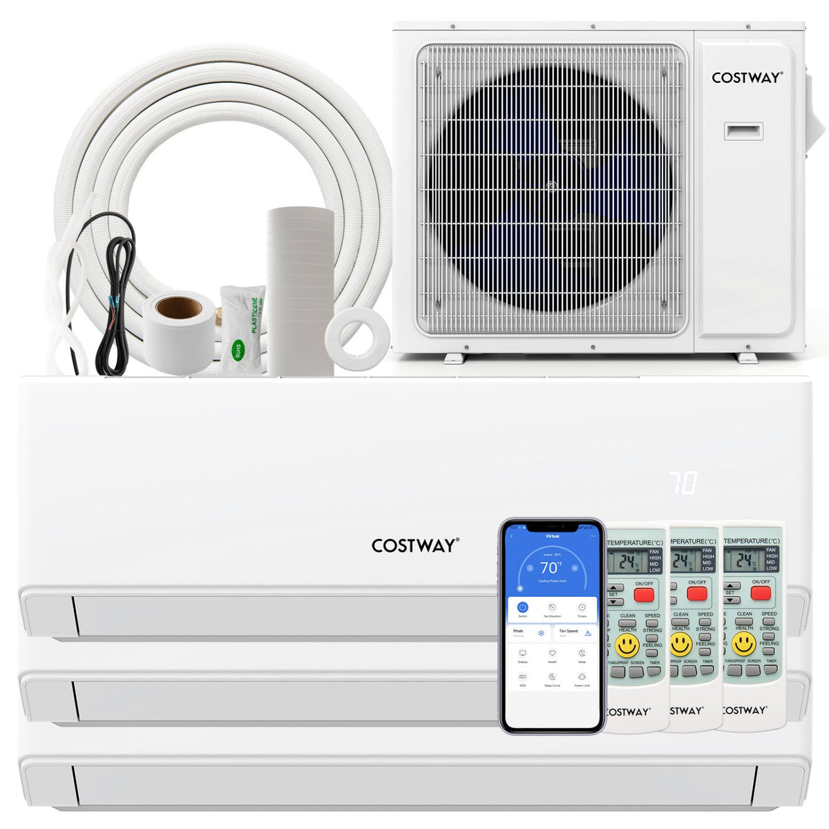 UltrEco Series 24000 BTU 3 Zone 23 SEER2 Mini Split Air Conditioner Wifi Enabled with Heat Pump-9K + 9K + 9K-Multi-Zone Mini Split Air Conditioners-DECOROLALA