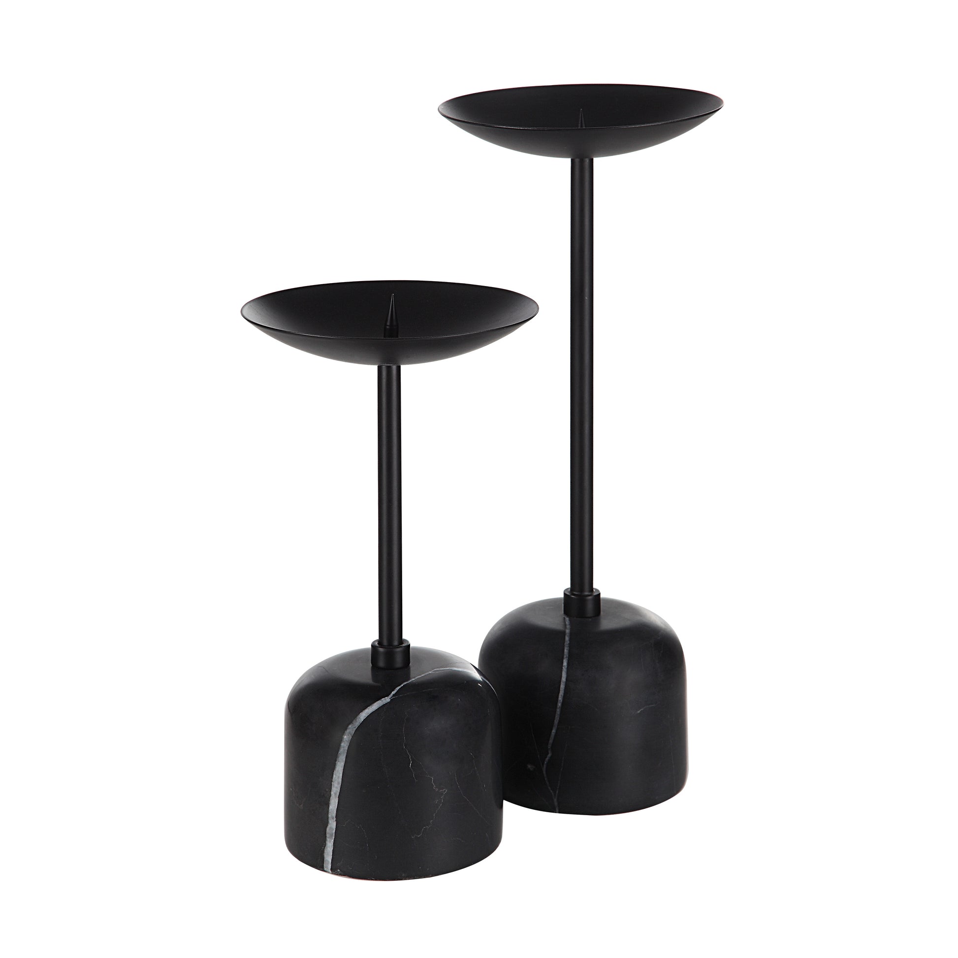 Uma Indoor Iron Set Of 2 Pillar Candle Holder, Matte Black-Candle Holder-DECOROLALA
