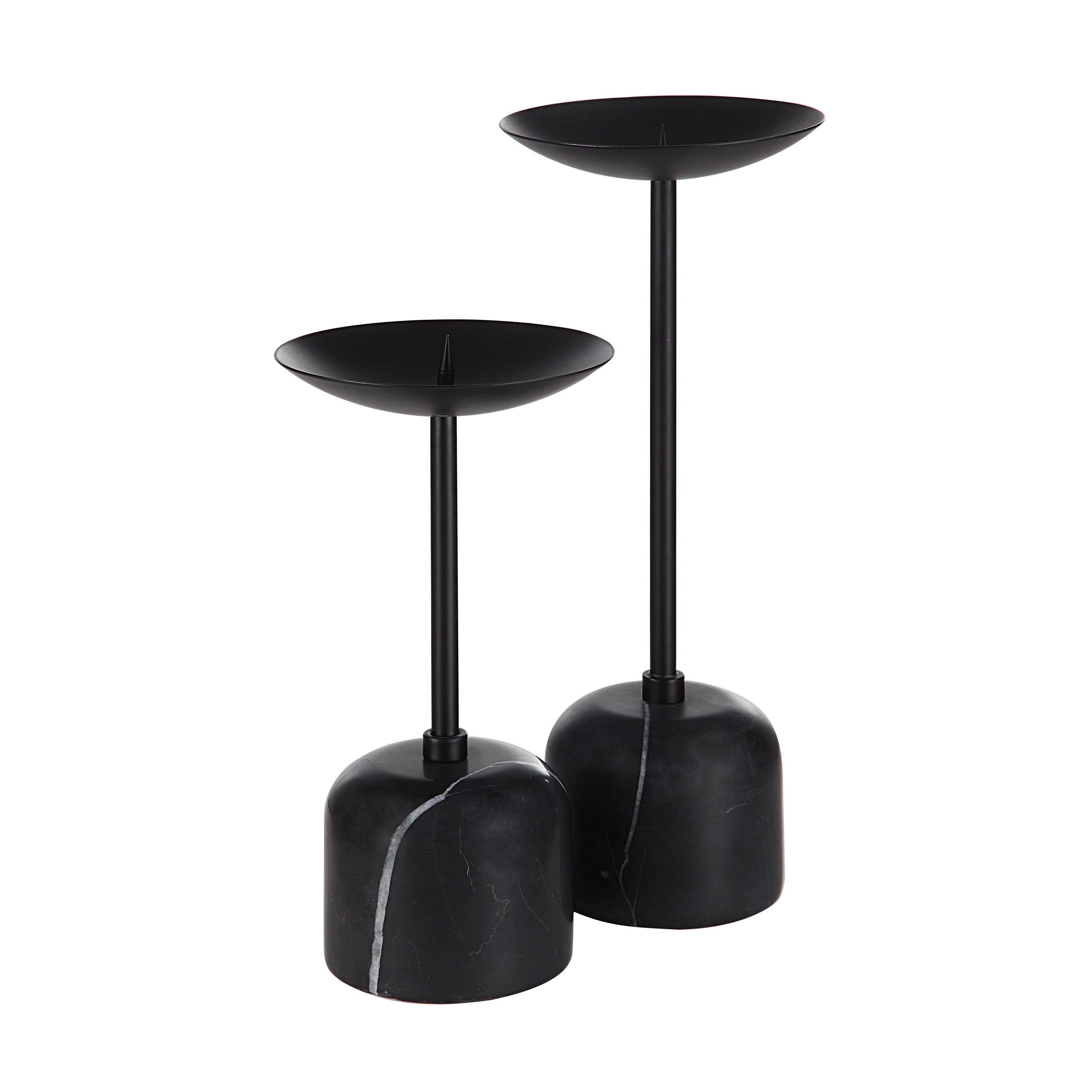 Uma Indoor Iron Set Of 2 Pillar Candle Holder, Matte Black-Candle Holder-DECOROLALA