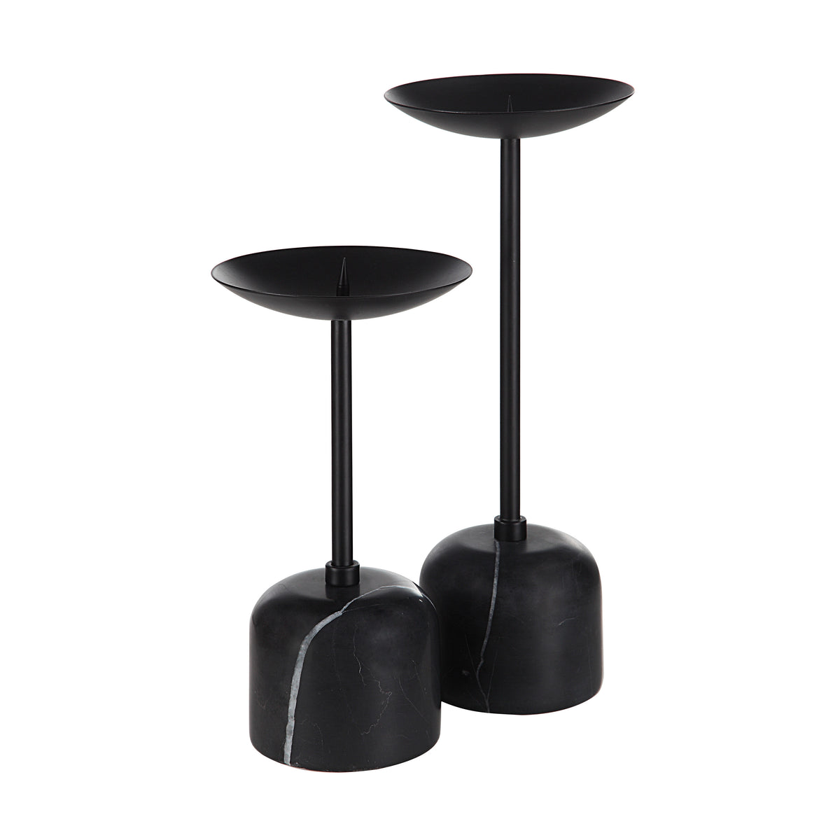 Uma Indoor Iron Set Of 2 Pillar Candle Holder, Matte Black-Candle Holders-DECOROLALA