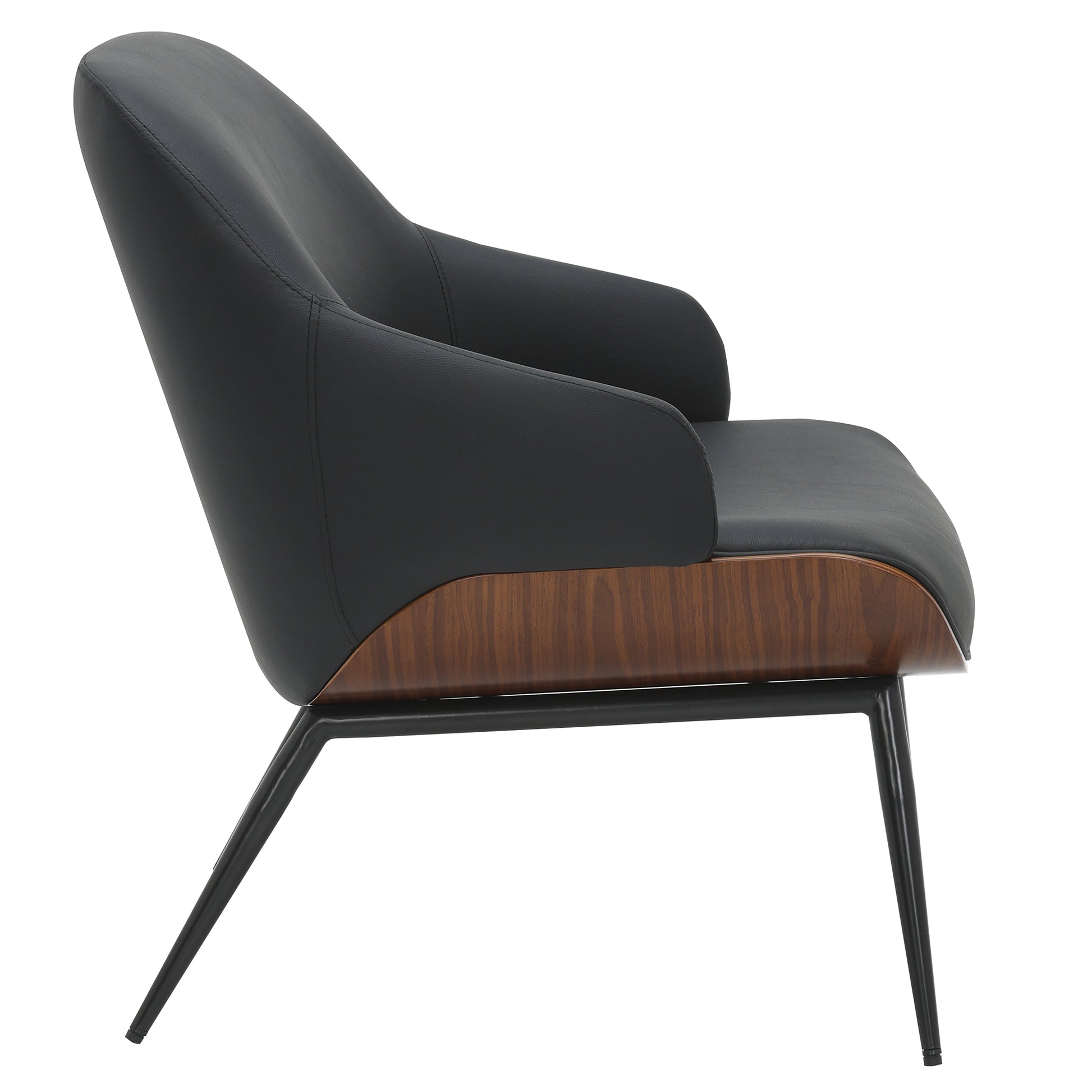 Umber Accent Chair - Black Faux Leather Walnut Finish-DECOROLALA
