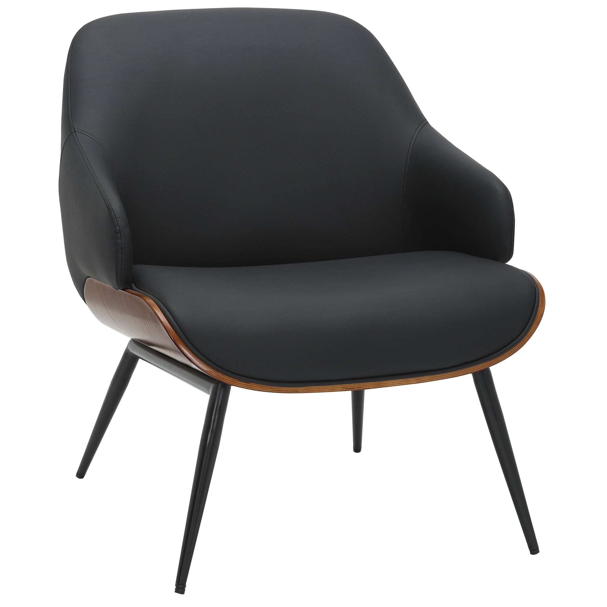 Umber Accent Chair - Black Faux Leather Walnut Finish-DECOROLALA