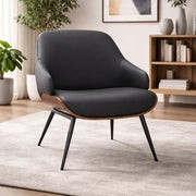 Umber Accent Chair - Black Faux Leather Walnut Finish-DECOROLALA