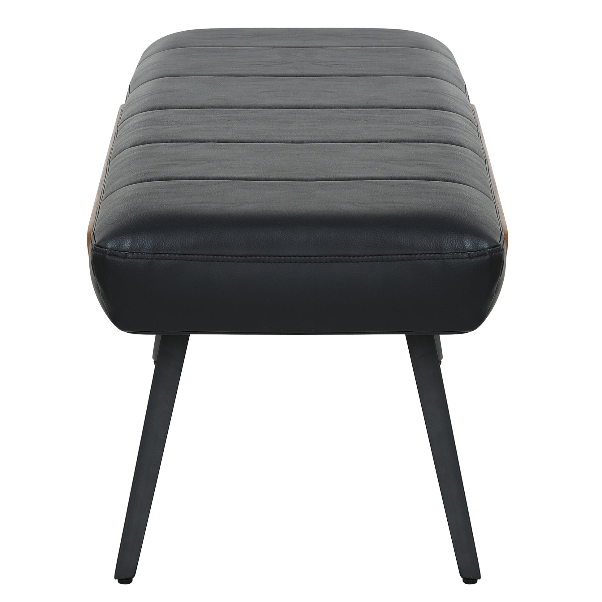 Umber Entryway Bench - Black Faux Leather Walnut Finish-DECOROLALA
