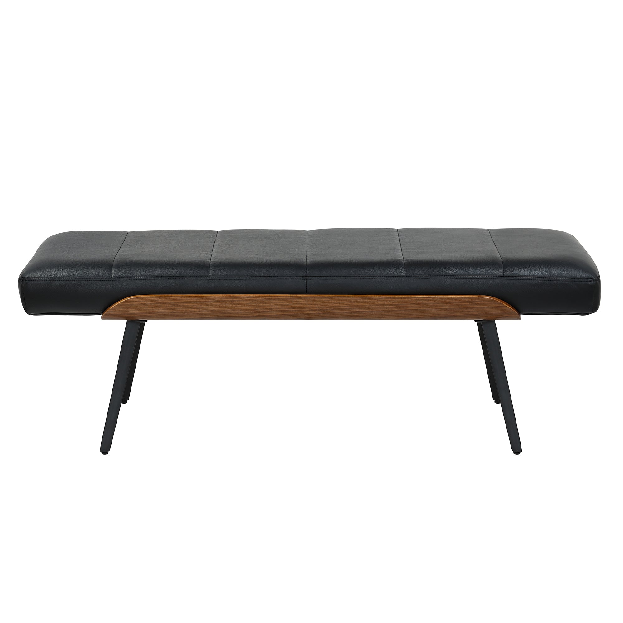 Umber Entryway Bench - Black Faux Leather Walnut Finish-DECOROLALA