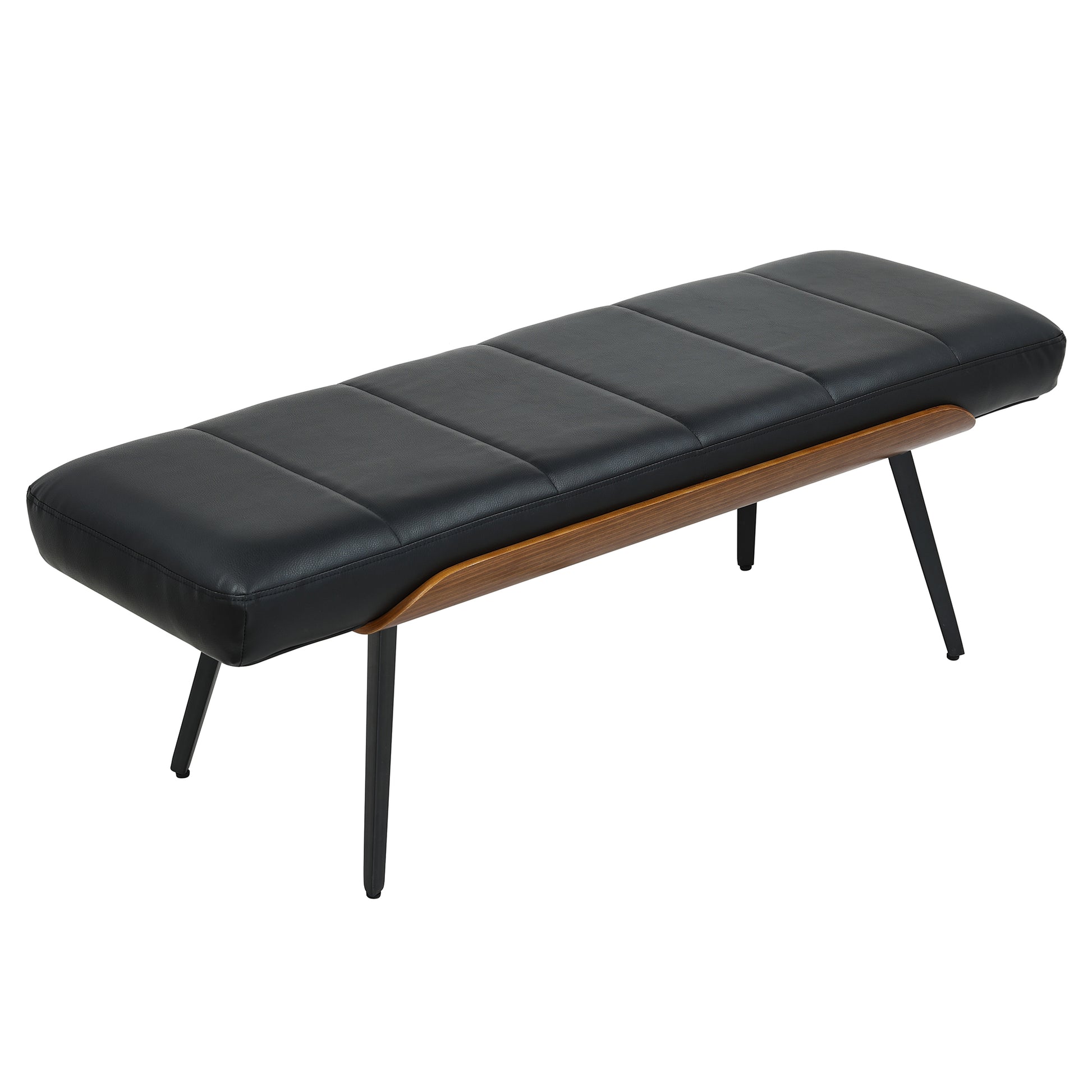 Umber Entryway Bench - Black Faux Leather Walnut Finish-DECOROLALA
