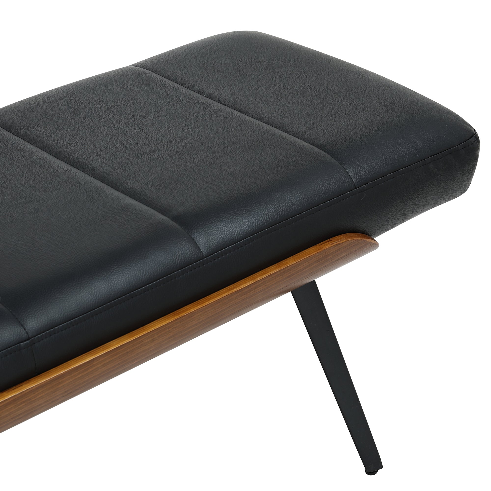 Umber Entryway Bench - Black Faux Leather Walnut Finish-DECOROLALA