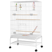 52" Bird Cage with Rolling Stand, Toys, for Budgies Canaries White