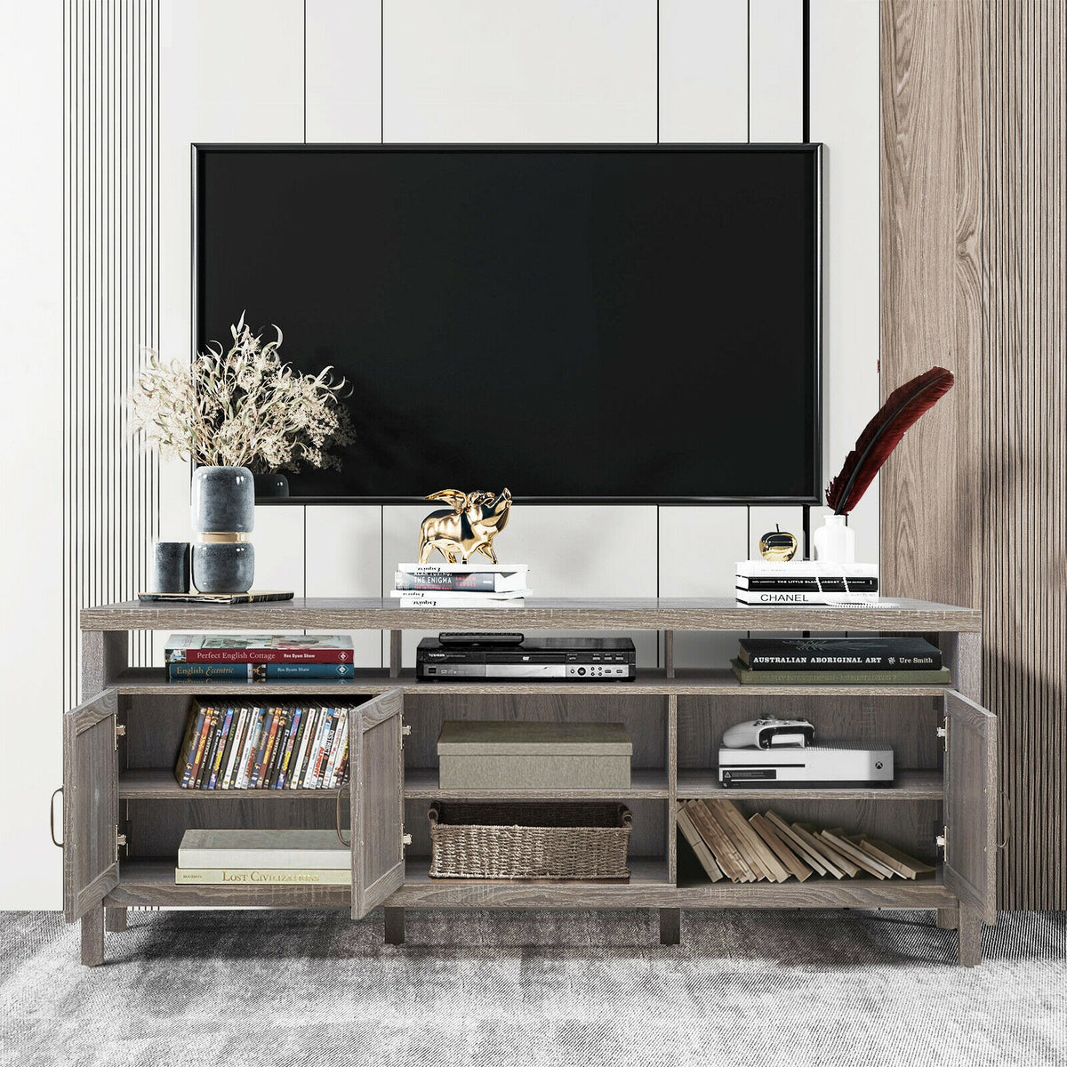 Universal TV Stand Entertainment Media Center for TV's up to 65 Inch-Gray-Entertainment Centers & TV Stands-DECOROLALA