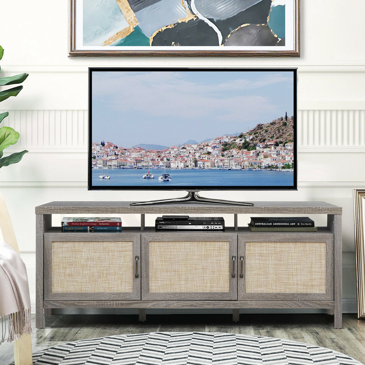 Universal TV Stand Entertainment Media Center for TV's up to 65 Inch-Gray-Entertainment Centers & TV Stands-DECOROLALA